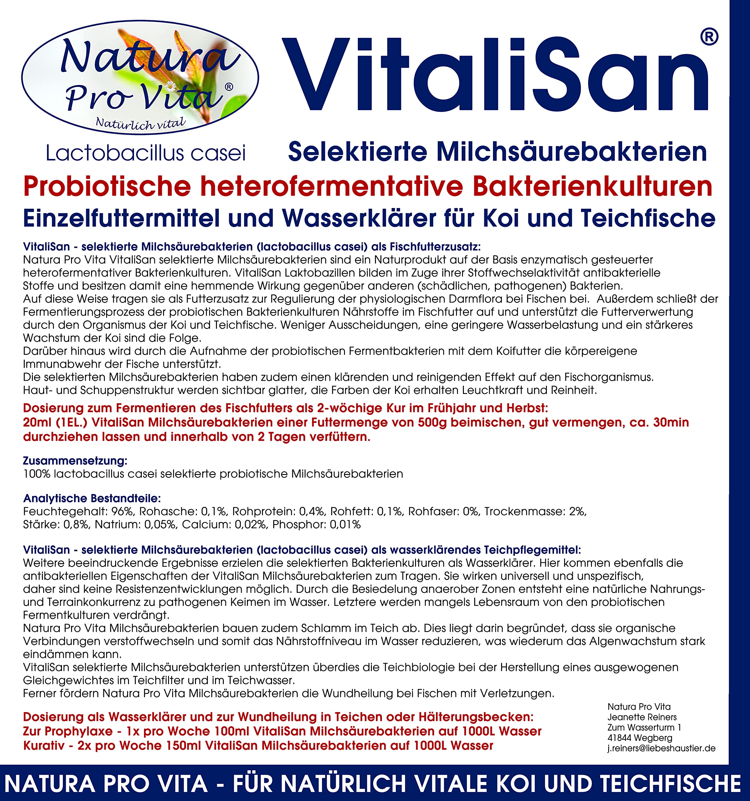 Filterbakterien Koi Teich Milchsäurebakterien klares Wasser baut Schmutz ab algenfrei biologisches Gleichgewicht antibakteriell Wundheilung Koi 20L