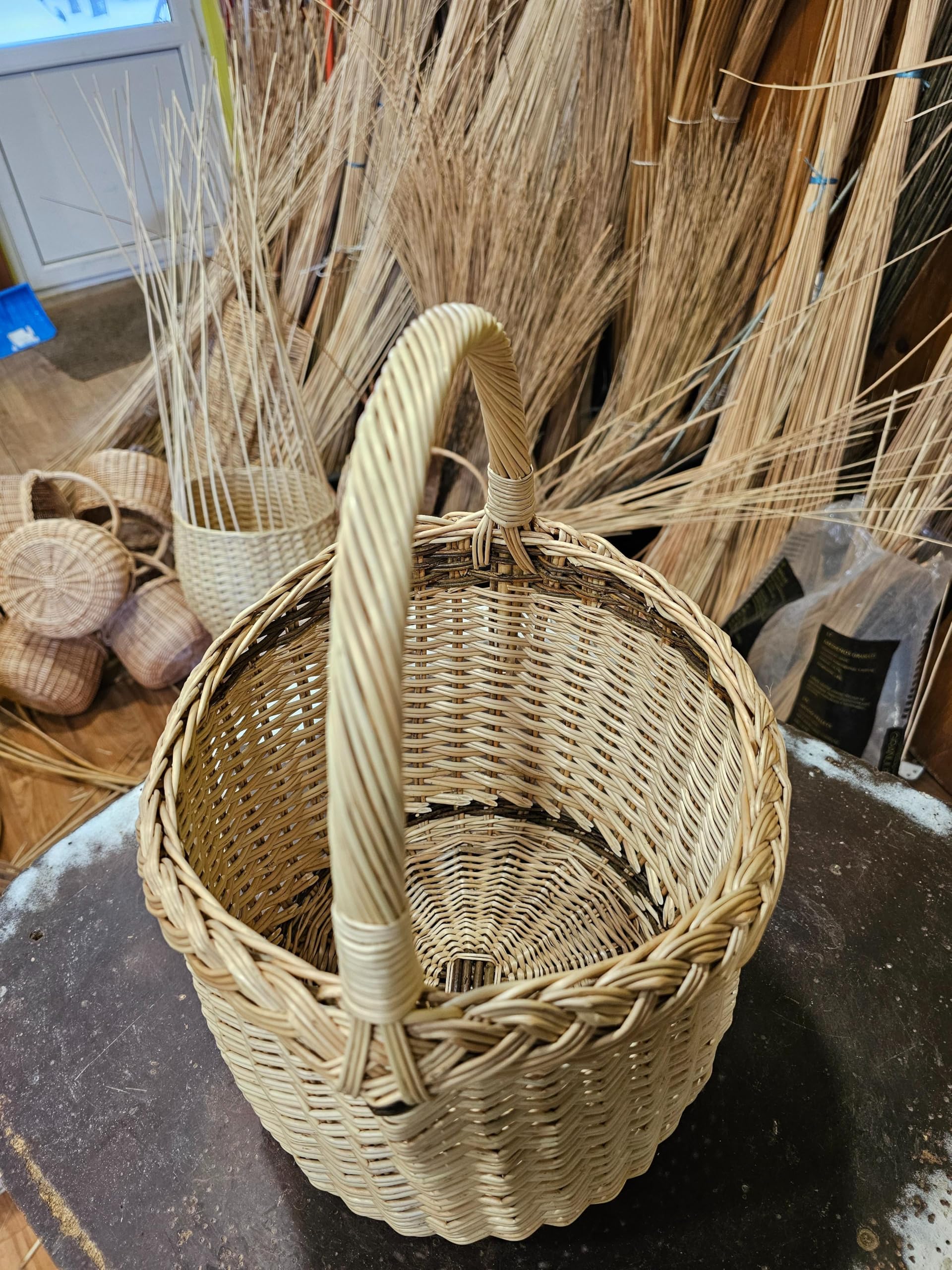 Cesta de almacenaje de mimbre, 25 cm, dorada y marrón
