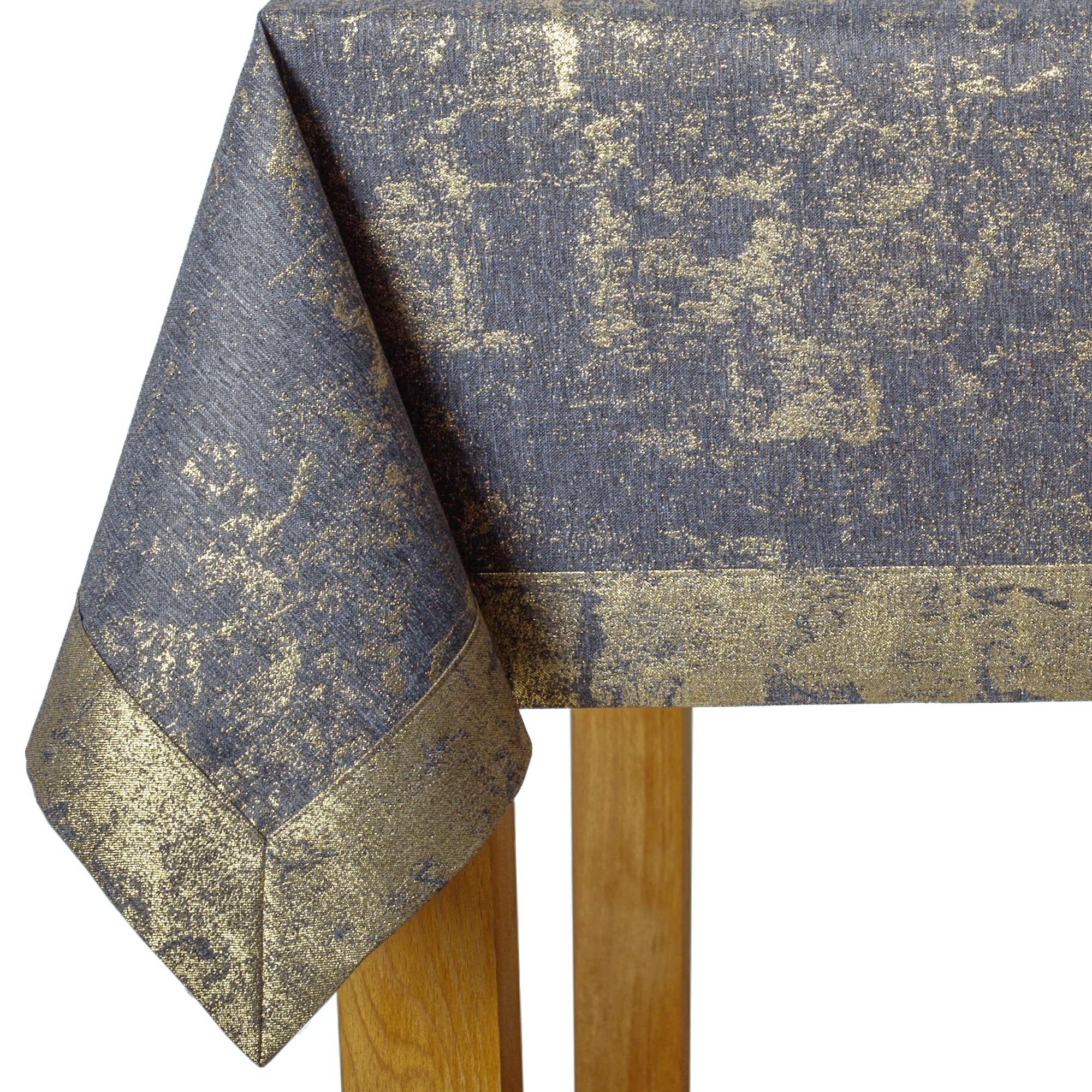 Tischdecke Grau Gold 140x220 - modernes Tischtuch aus Polyester mit Goldakzenten, wasserabweisend mit Lotuseffekt, hochwertiger Kuvertsaum 5 cm, Fleckschutz, pflegeleicht - O5-6112-2502-Z