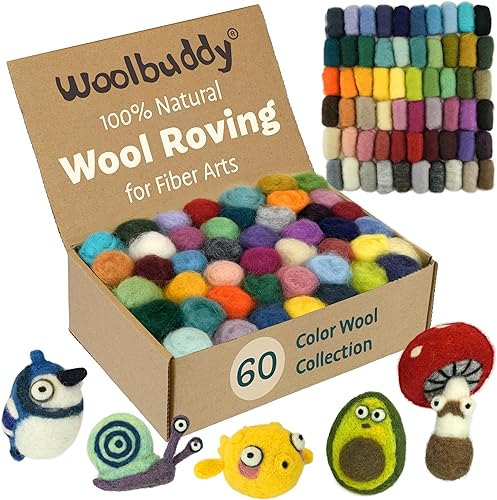 Miniatura 5 de Woolbuddy Kit de lana de lana – Núcleo de lana de primera calidad para fieltro de aguja, jabón de fieltro y herramientas – Lana sostenible