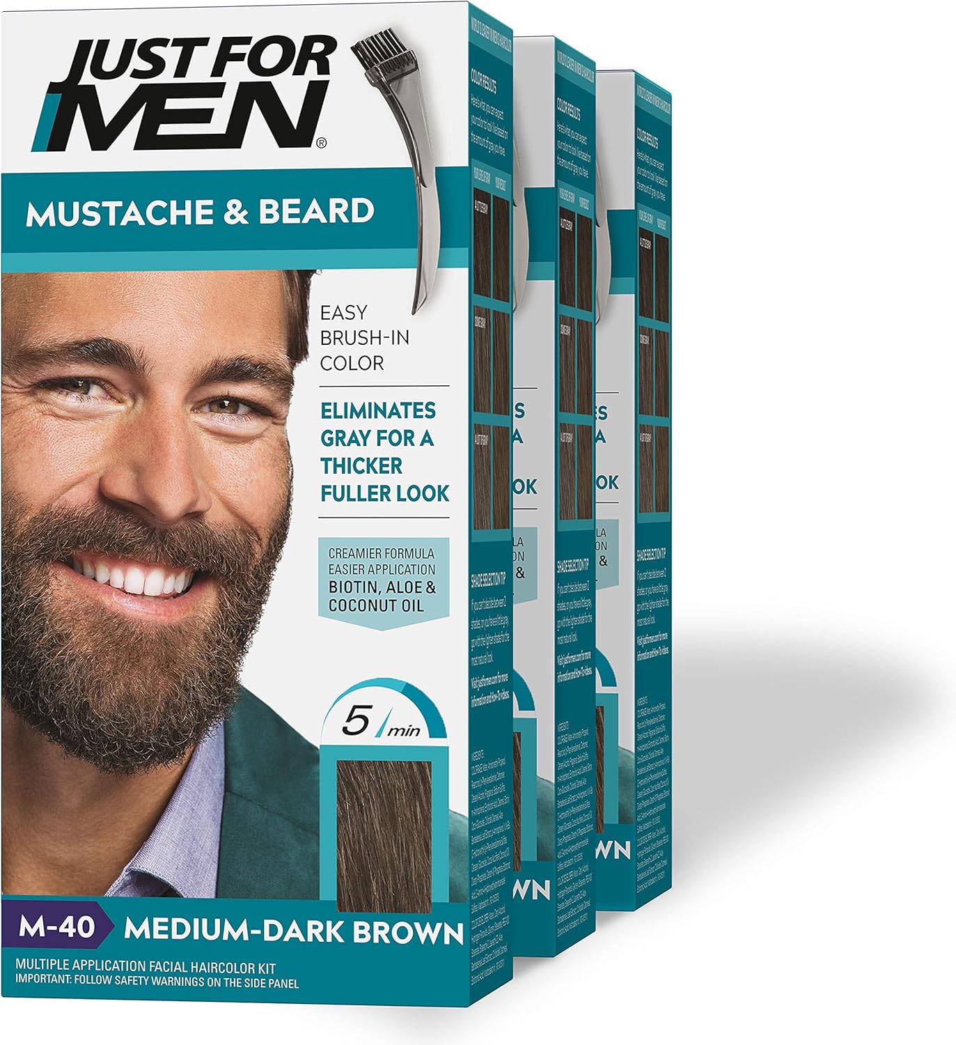 Just For Men Mustache & Beard, Beard Dye for Men with Brush Included
