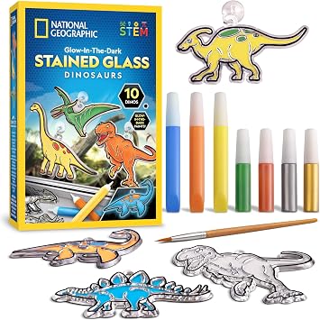 National Geographic Dinosaur Stained Glass Craft Kit for Kids 4-8