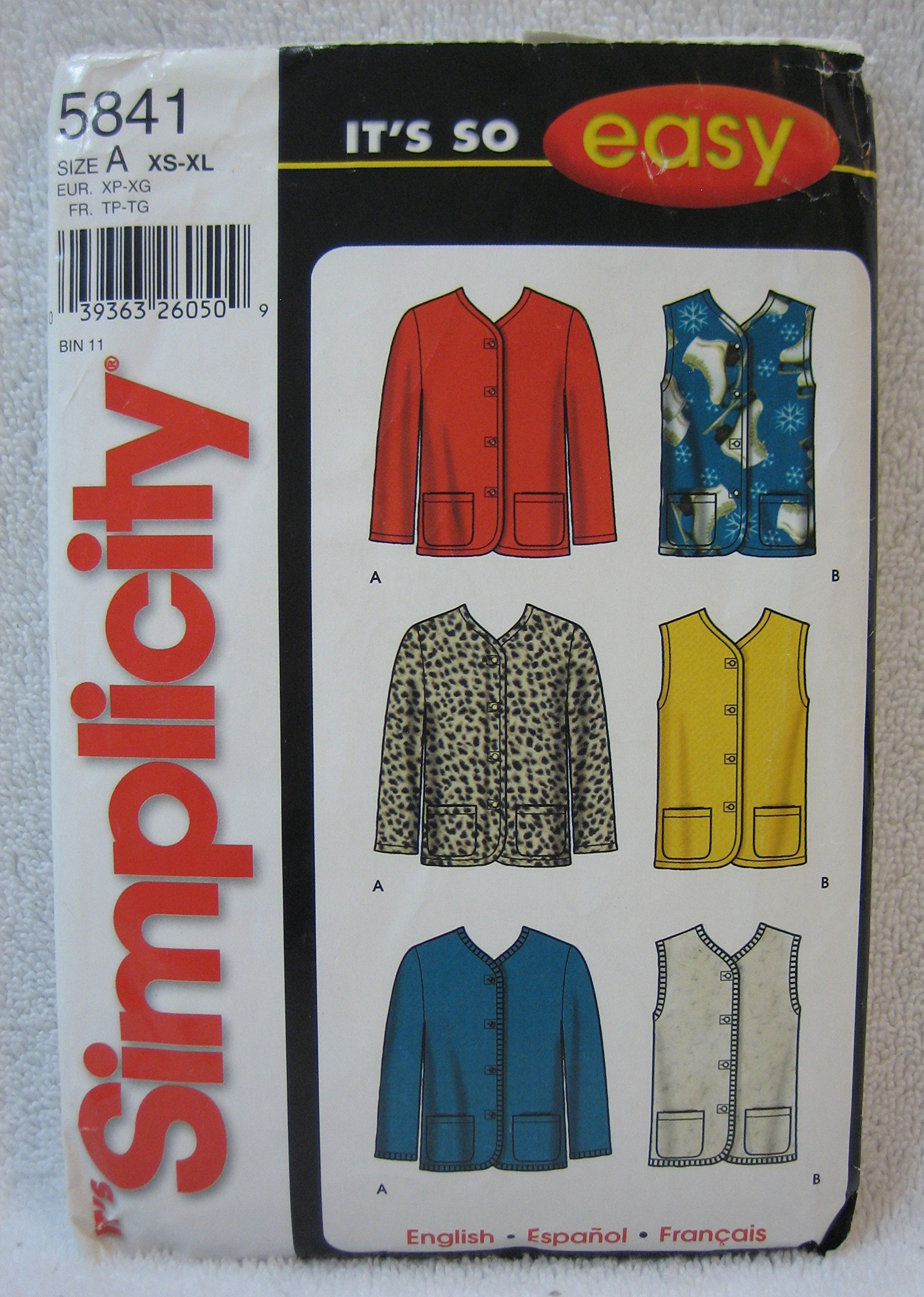 Patron de couture veste et gilet Simplicity 5841 planche originale neuve