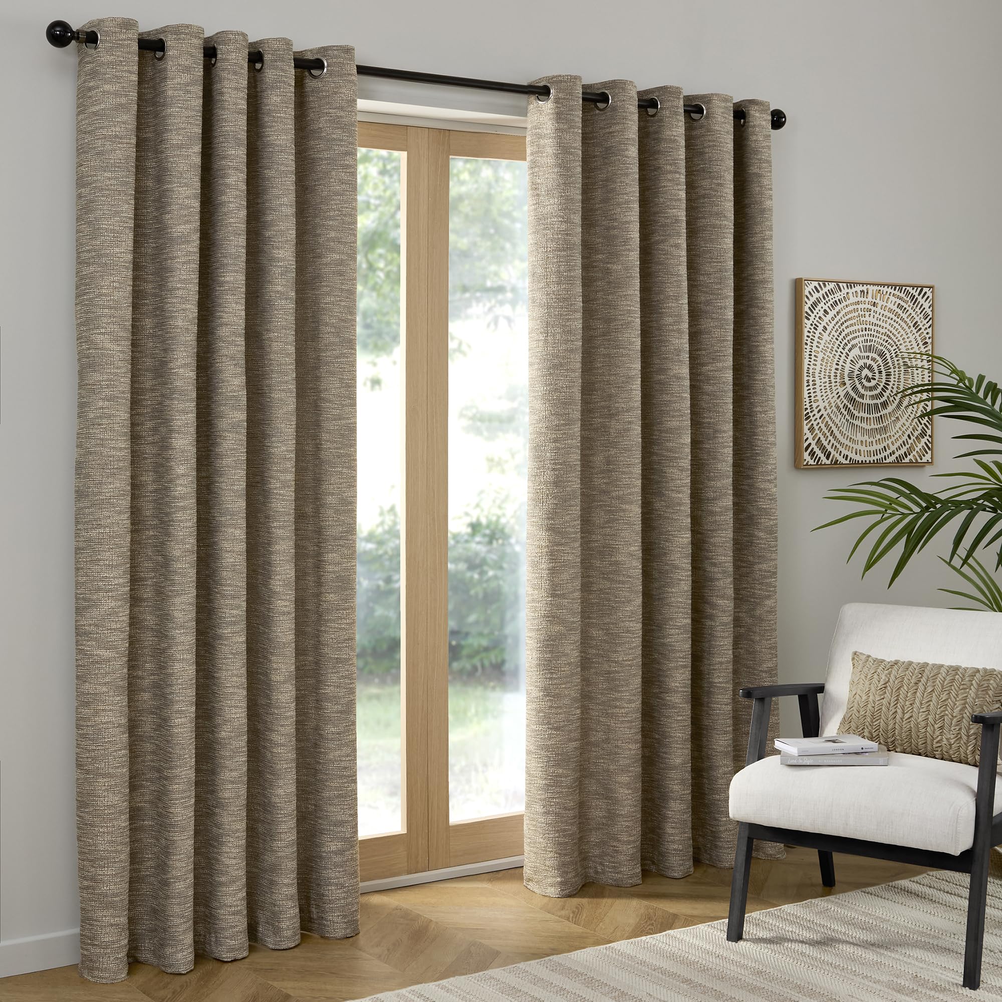 Curtina Talon Eyelet Curtains, Living Room, 117 x 137 cm, Natural, 100% Recycled Polyester, Light Filtering, Textured Jacquard Weave
