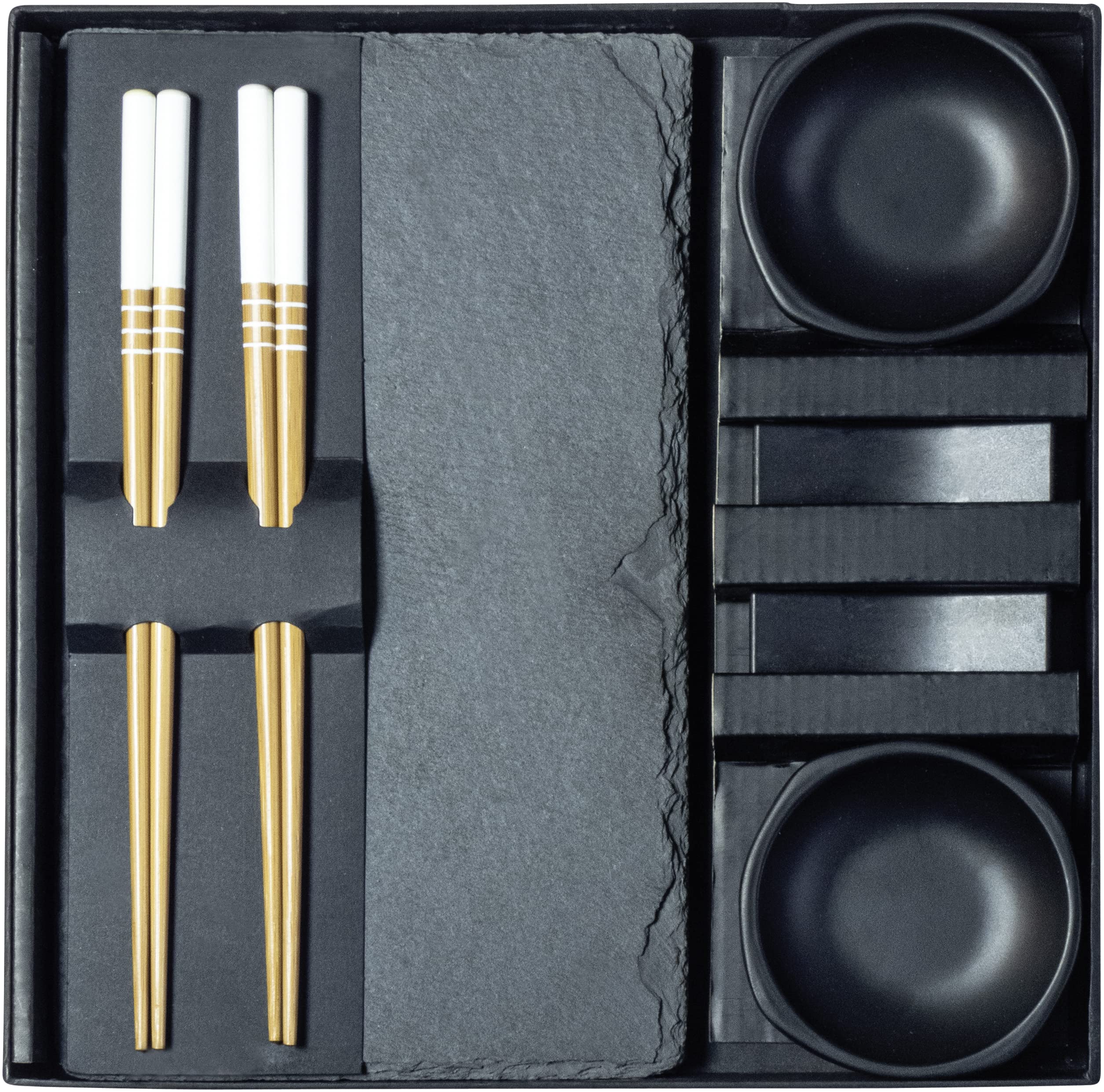 JADE TEMPLE Sushi set for two people - slateboard, bowl, bench, chopsticks