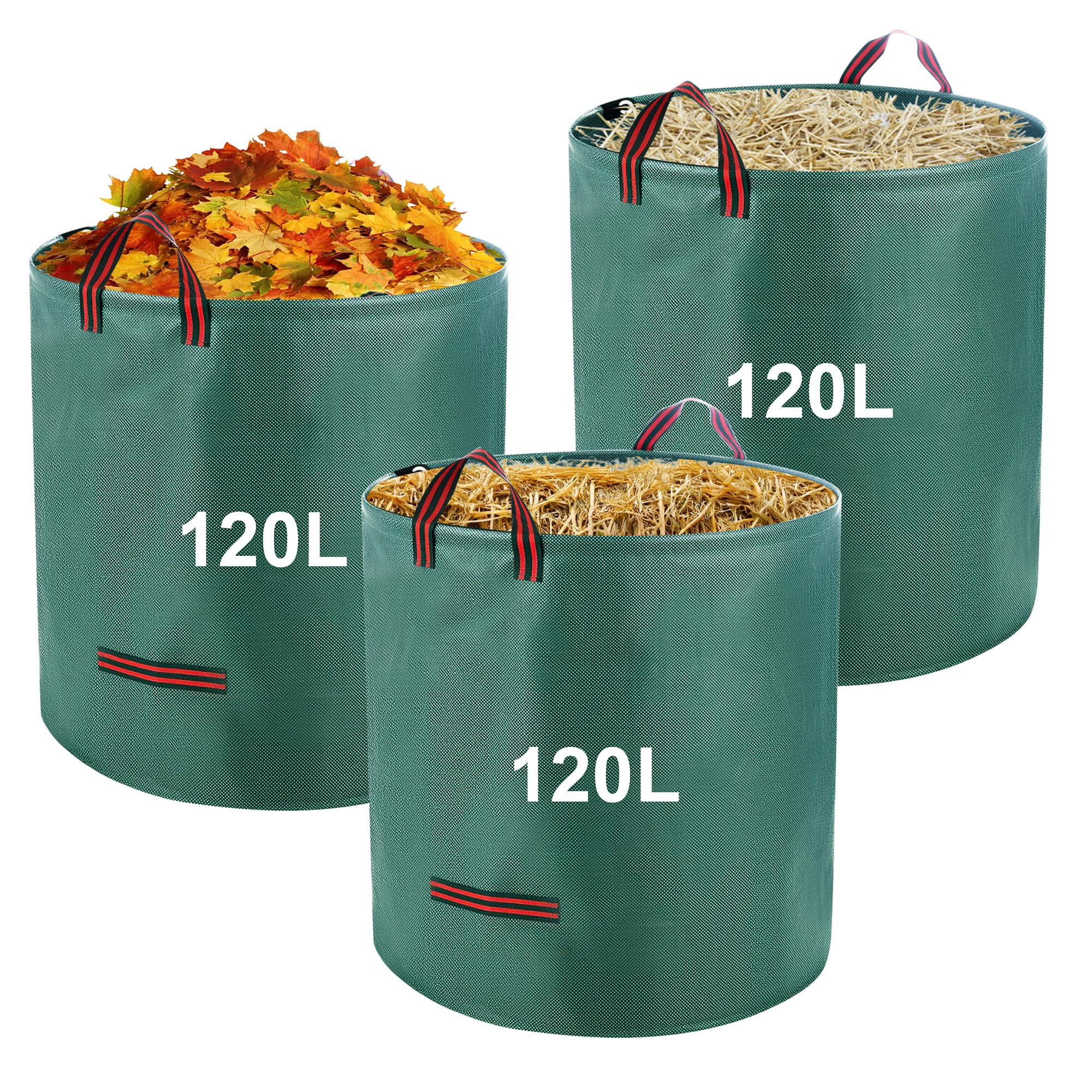 3 x 120 L Garden Waste Bag, Sturdy, Garden Sack, Leaf Bag with Handles, Green Cutting Bags, Foldable, Waterproof, for Garden Waste, Lawn Cutting, Weeds-image-46