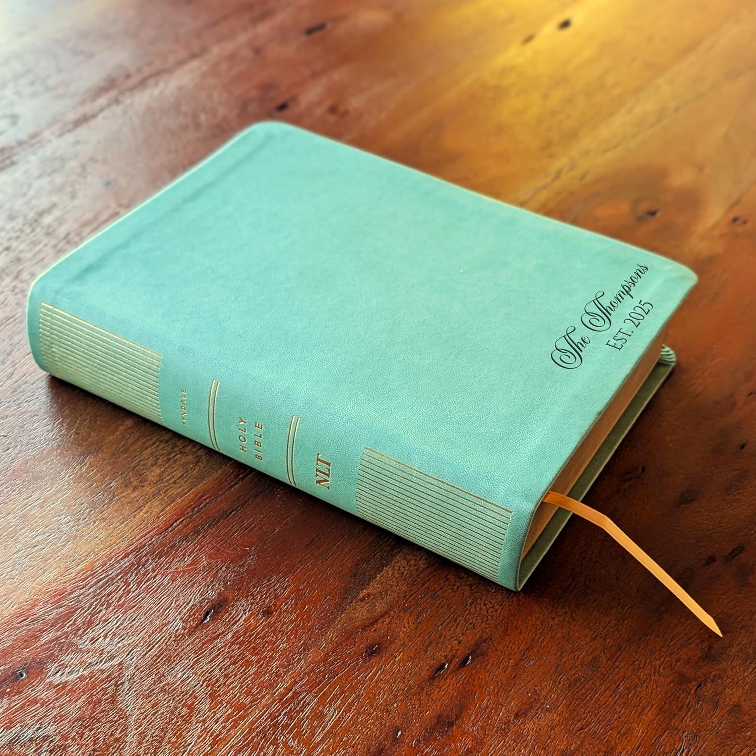Personalized NLT Journaling Bible – Sage Green LeatherLike | Filament Enabled | Custom Engraved Name | New Living Translation | 2.25” Wide Margins | Single Column Layout | Smyth-Sewn Binding (Family Name Bottom Right)
