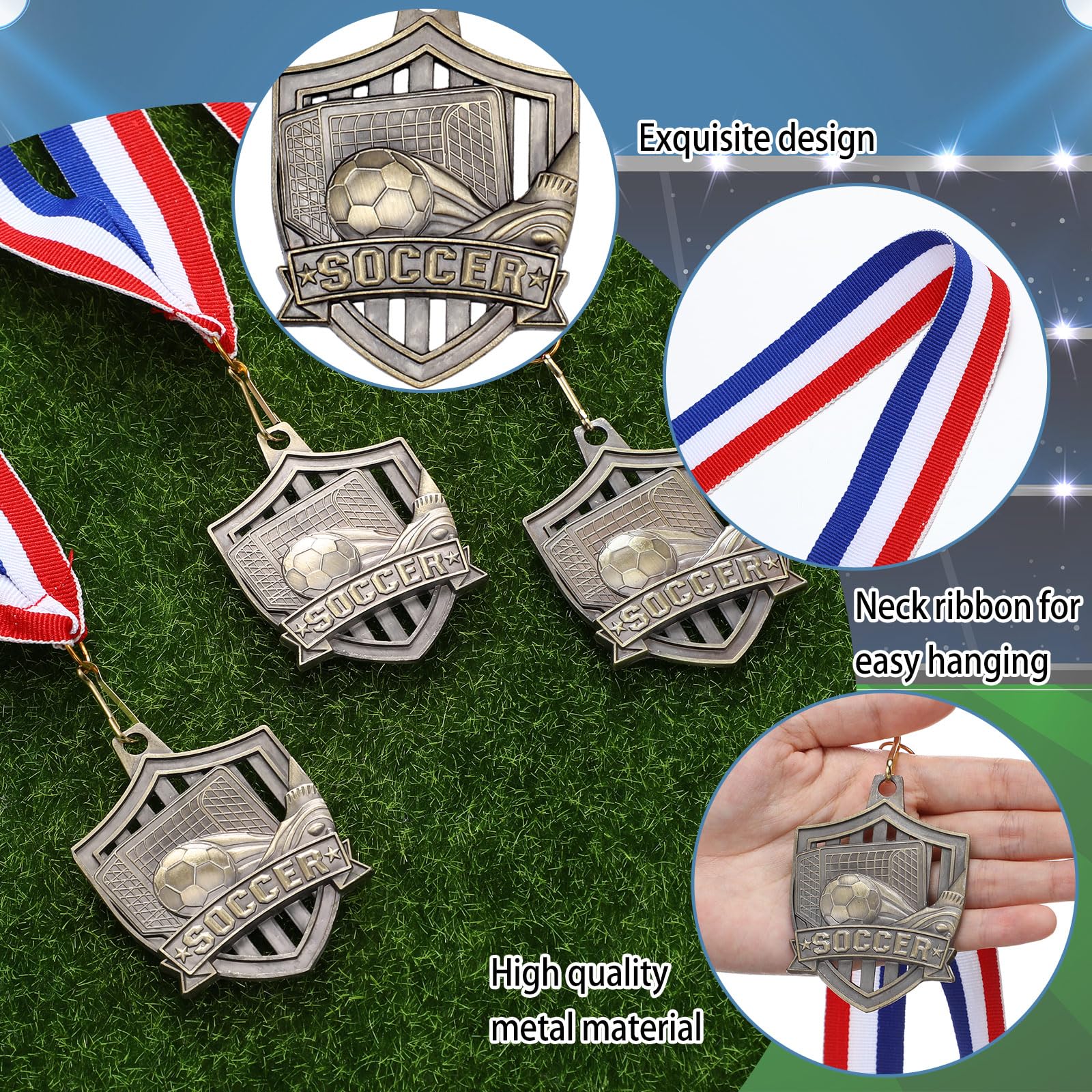24 Stück Goldmedaillen mit Nackenbändern für Teamsport, Teilnahme, Turniere, Preis, Geschenk, Liga, Schule, Auszeichnungen (Fußball)