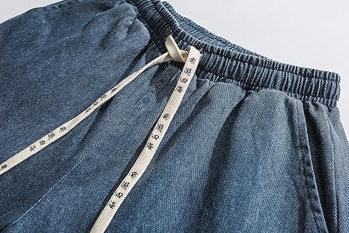 Miniatura 5 de PRIJOUHE Jeans de cintura elástica con cordón para hombre, estilo casual, elásticos, ajuste regular, pierna cónica, pantalones de mezclilla