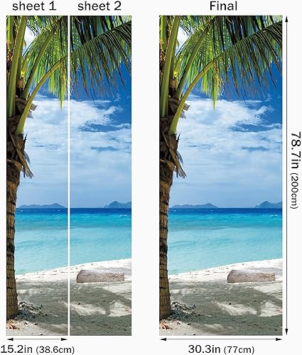 Miniatura 9 de FLFK Adhesivo mural para puerta, muelle antiguo, despegar y pegar, tamaño del campo, 32 x 80 pulgadas, dividido en 2 piezas