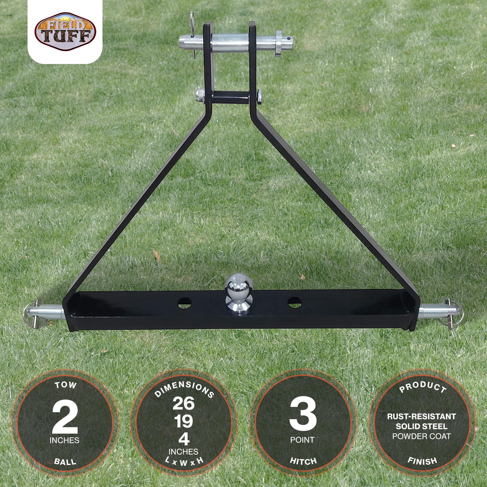 Field Tuff Tractor - Enganche de remolque de 3 puntos, FTF-013PTH, negro