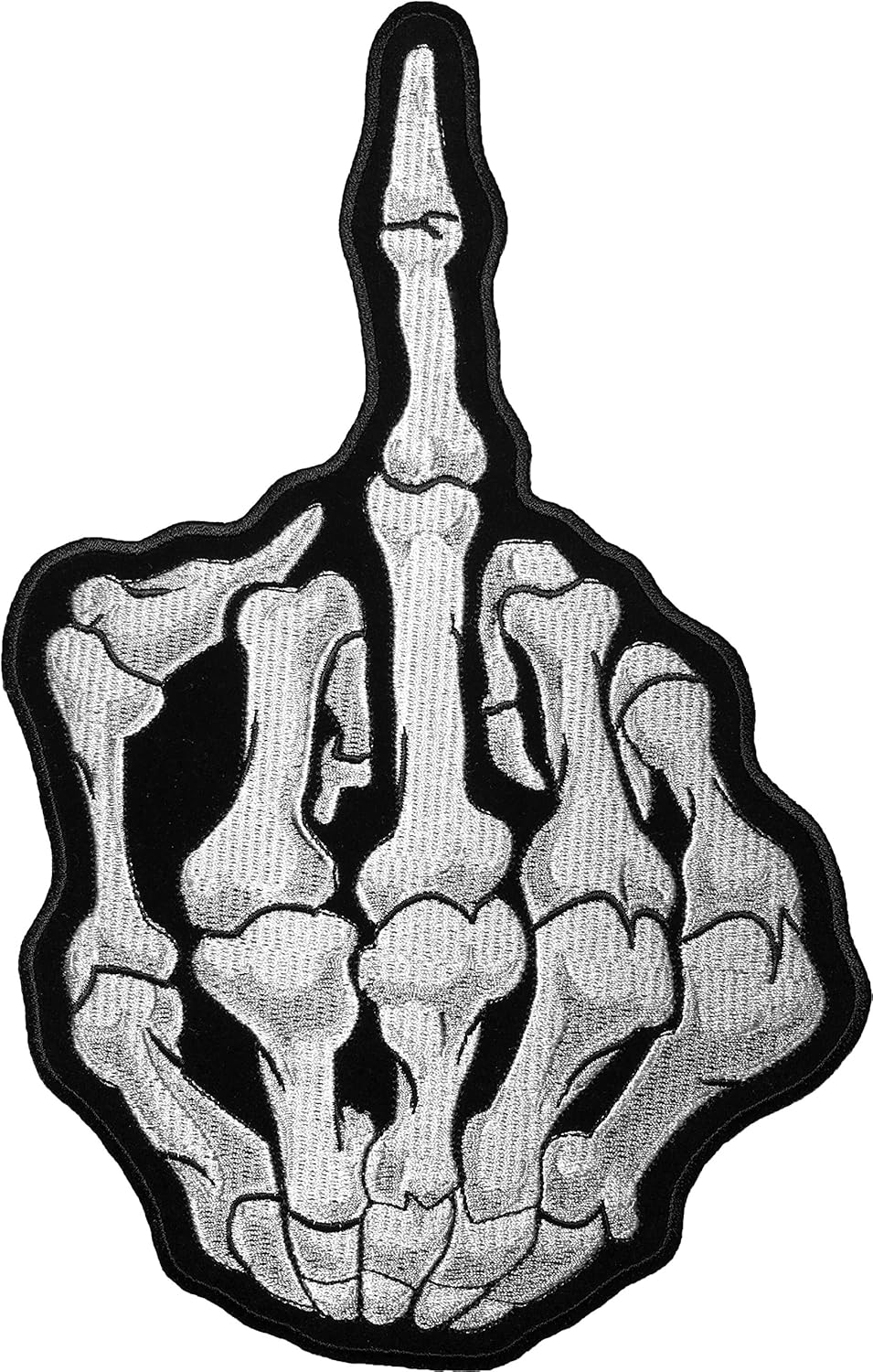 [Large Size] Papapatch Middle Finger Skeleton Bone Rock Punk Sewing Iron on Embroidered Patch (Iron-MID-FING-WH-Large)