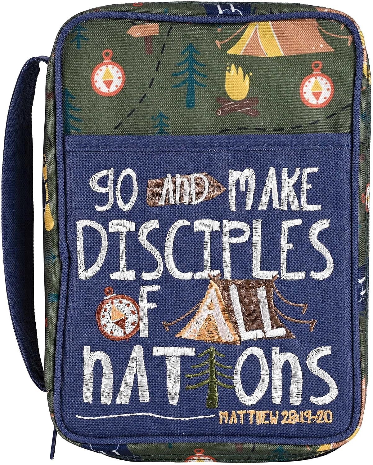Dicksons Decorative Boys Zippered Bible Cover, Youth Book Case with Carry Handle for Church Travel, 9.5 x 7 Inch Denier Polyester Camping Go Make Disciples