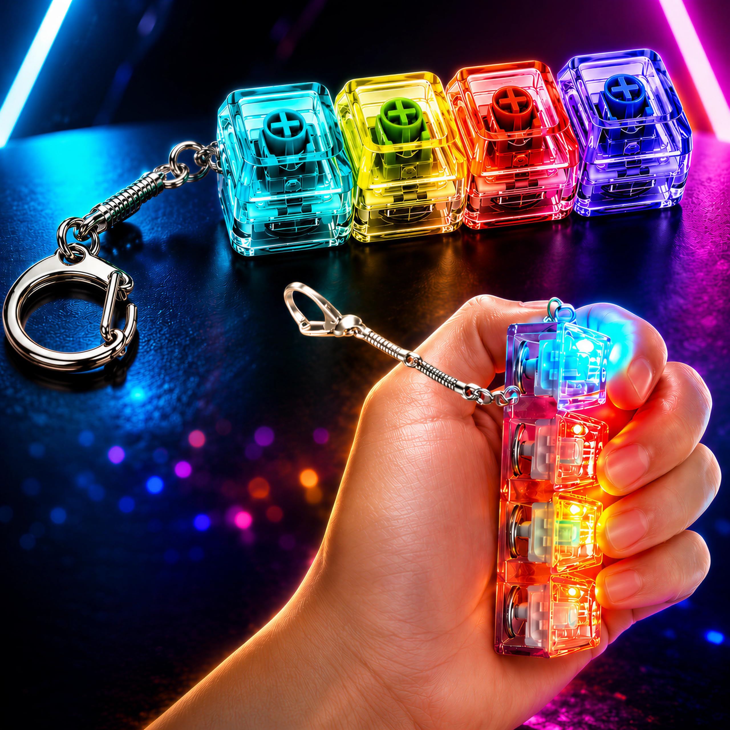 VikriDA Pack of 2 Keyboard Fidget Keychain with LED Lights | Transparent Keyboard Button Finger Clicker Toy for Stress & Anxiety Relief | Portable Sensory Fidget Toy for Kids & Adults-image-29