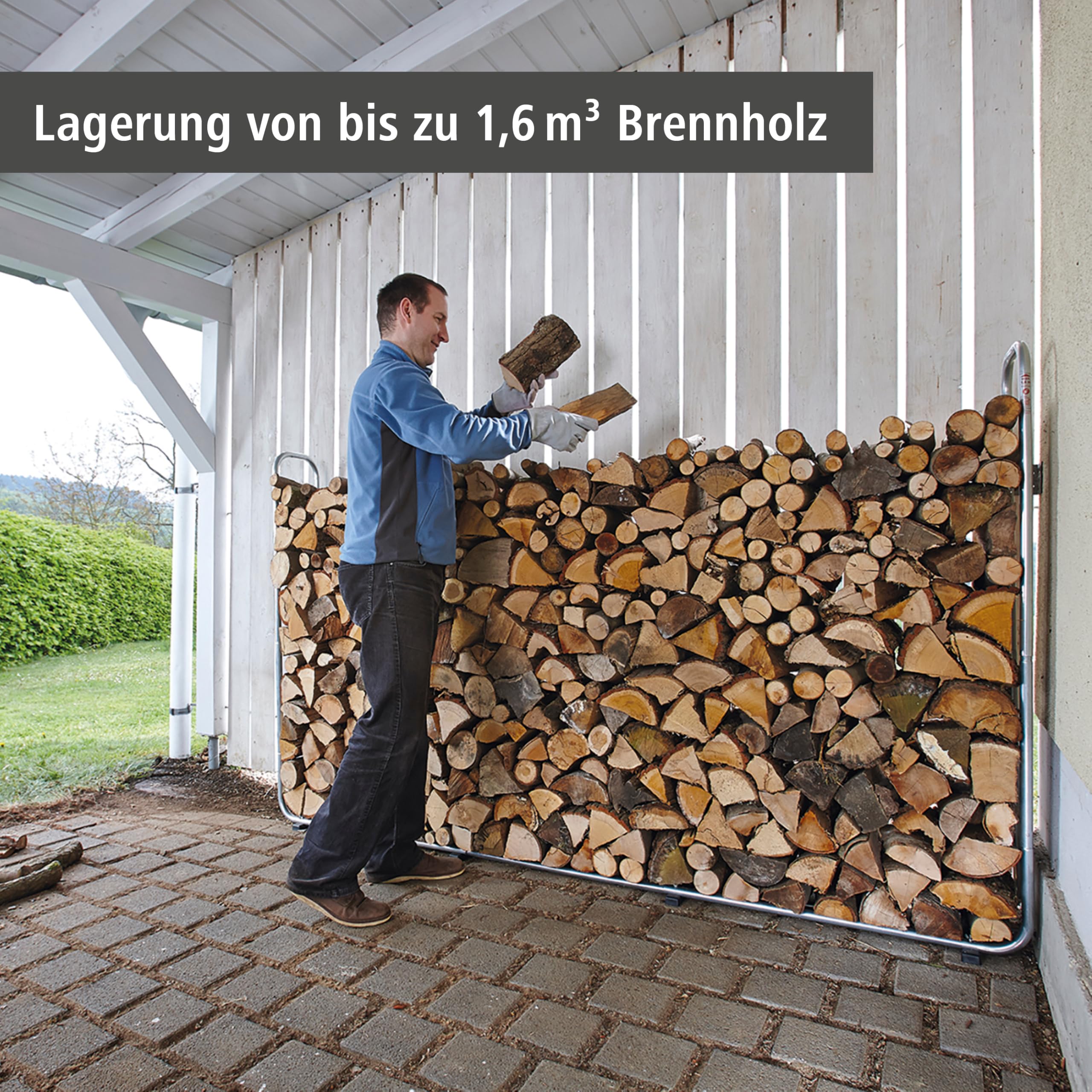 wolfcraft Stapelhilfe Modular XXL Kaminholz & Brennholz Lager, verstellbar | Verzinkter Stahl, 1,7-3,2 m breit & 1-1,4 m hoch, bis 1,6 m³, für 25-50 cm Scheitholz - Made in Europe 5125000