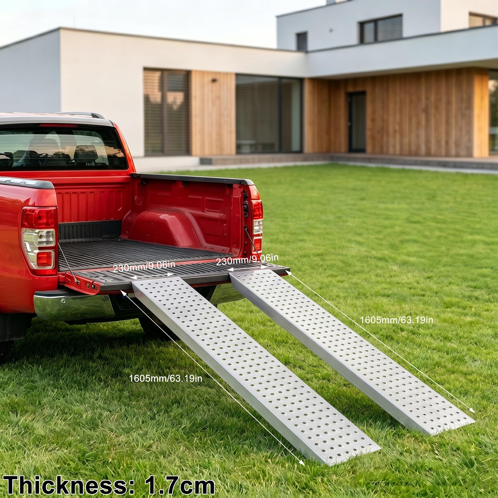 Faltbare Auffahrrampe 2er Set, robuste Verladerampe mit 400 kg Gesamt-Traglast, rutschfeste Auffahrschiene 1.5cm Dicke für Motorrad Anhänger PKW, 1348x218x44.8mm Silber