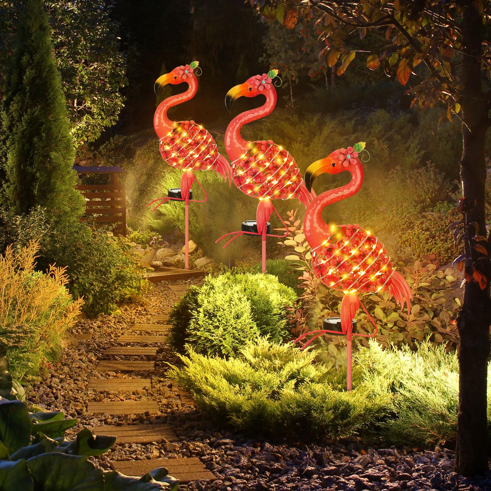 Rossesay 2 Pcs Flamingo Solar Lights Flamingo Yard Decorations