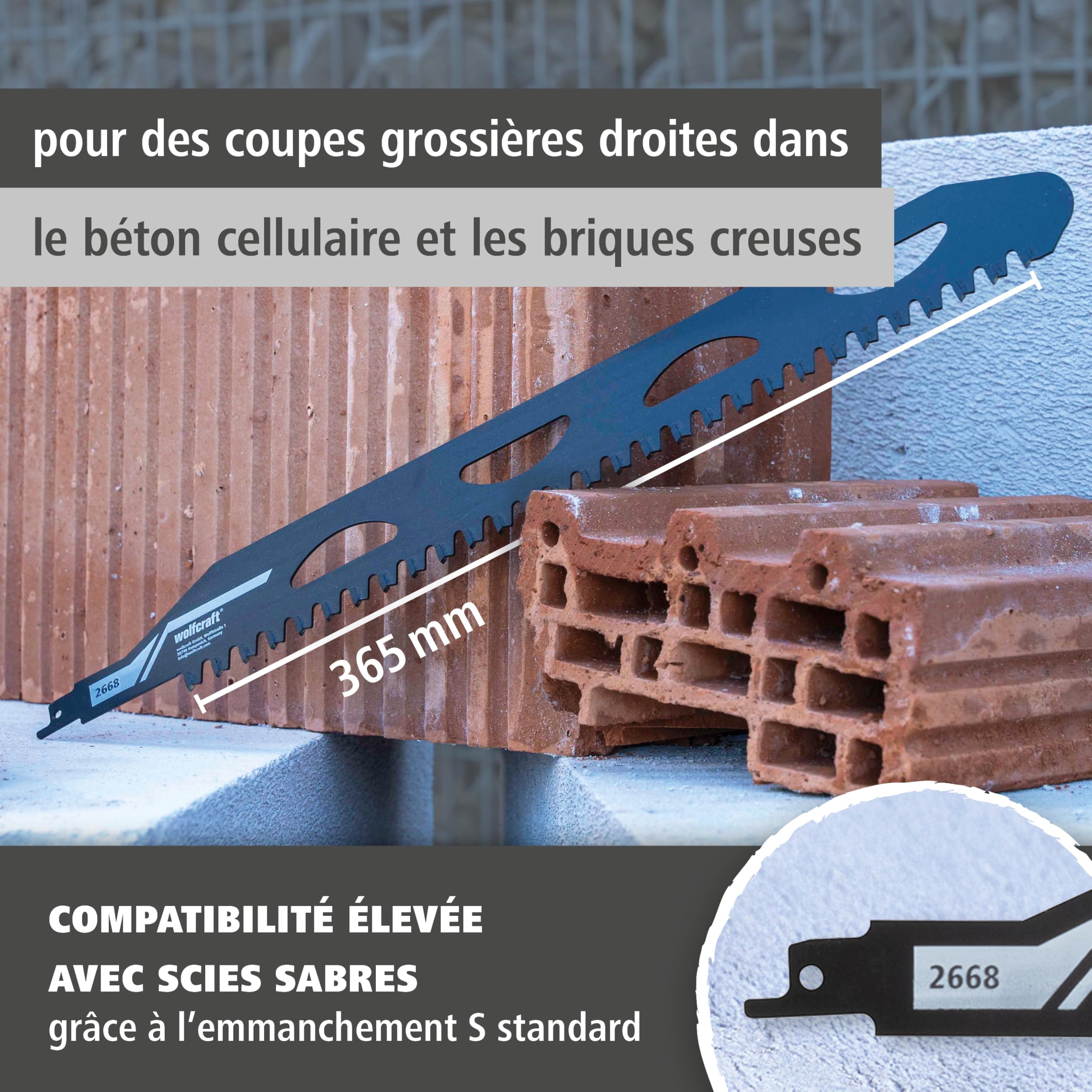 wolfcraft Lame de Scie Sabre 365 mm pour Béton Cellulaire et Brique