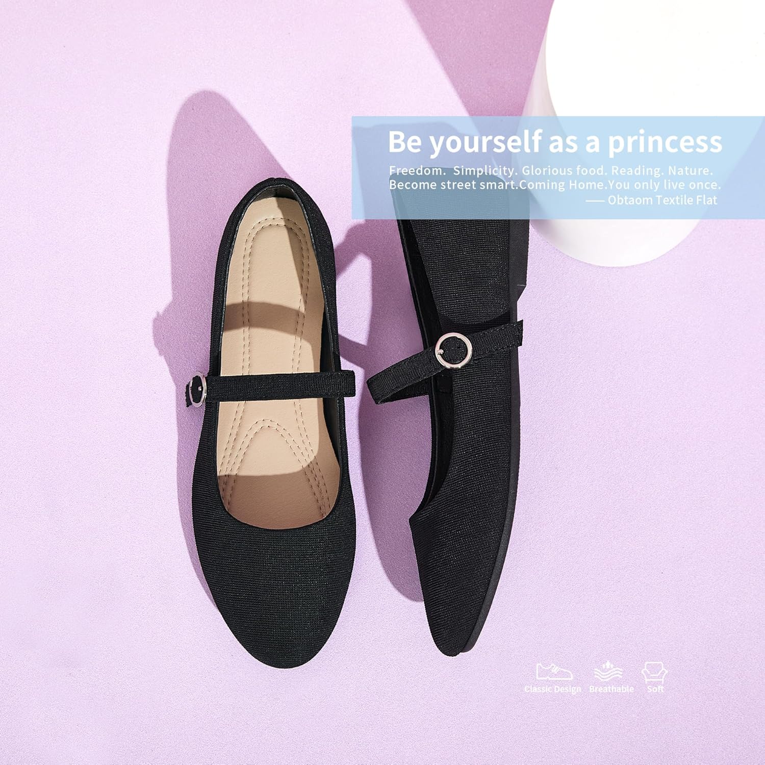 Obtaom Mary Jane Flat Shoes Round Toe Ballet Flats for Women Dressy Fabric Business Flats Comfortable Classic Strap Flats for Office - Image 5