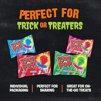 Ring Pop Halloween Candy Lollipops, 20 Count, Assorted Flavor Party Favors