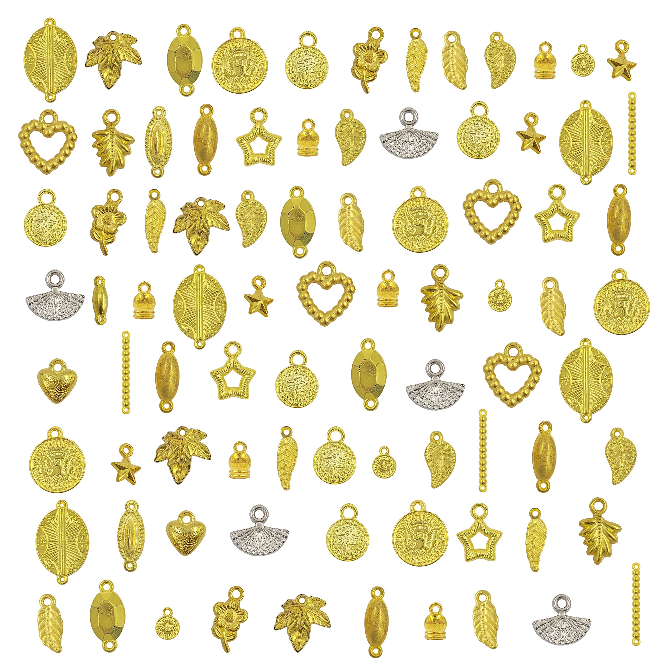 INDIKONB Wholesale Bulk Lots Jewelry Making Gold Silver Charms Mixed Smooth Charms Pendants DIY for Necklace Bracelet Jewelry Making and Crafting