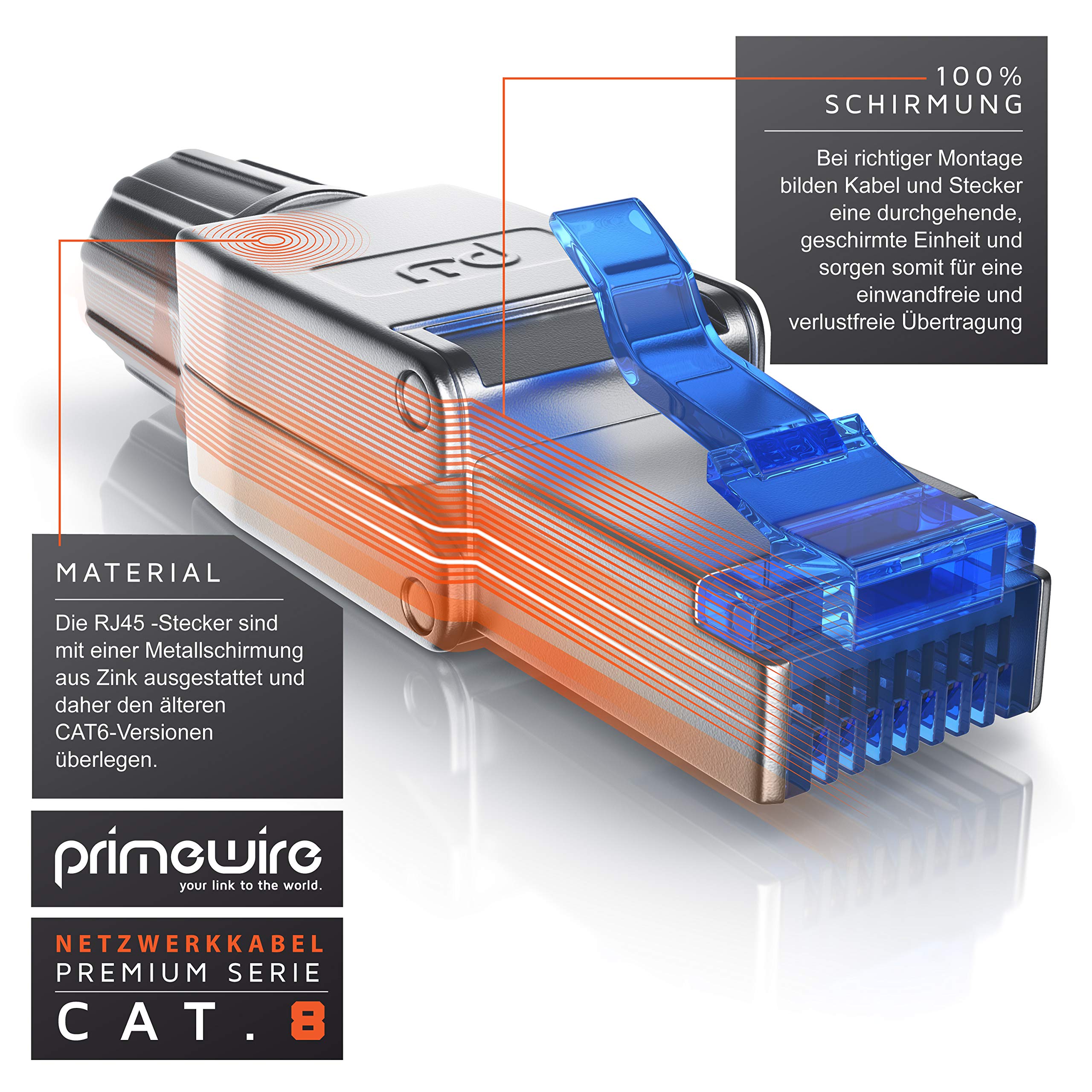 CSL - 8x Netzwerkstecker Feldkonfektionierbar RJ45 CAT 6/7/8 - Geschirmt 40 GBit/s 2000 MHz Ethernet Werkzeuglos LAN Kabel - Crimpstecker Steckverbinder für Netzwerkkabel Verlegekabel
