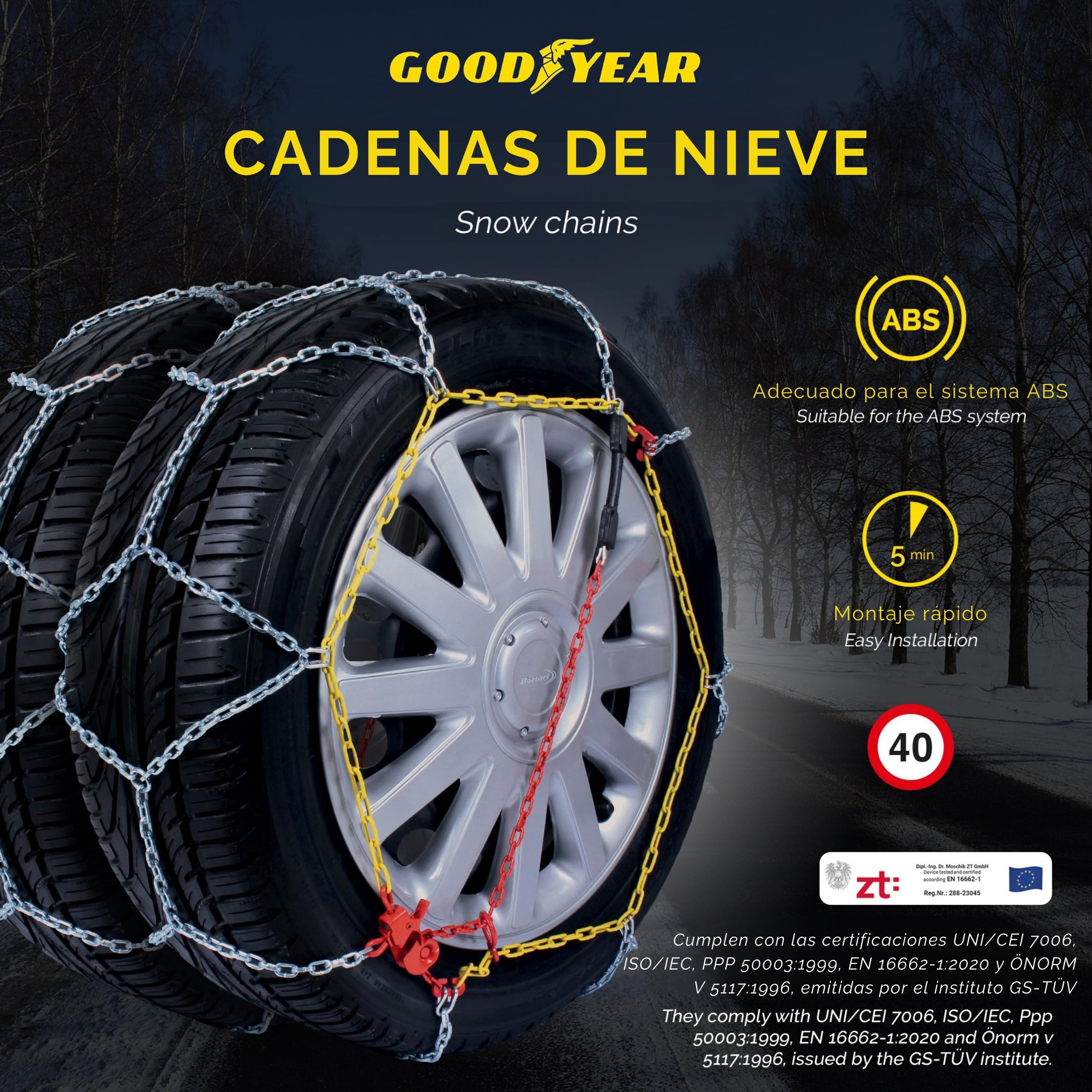 Goodyear 77913 77913: "G9 Cadenas de Nieve 9 mm para Coches. Talla 120. TÜV Süd y ÖNORM V5117 ., Talla 120
