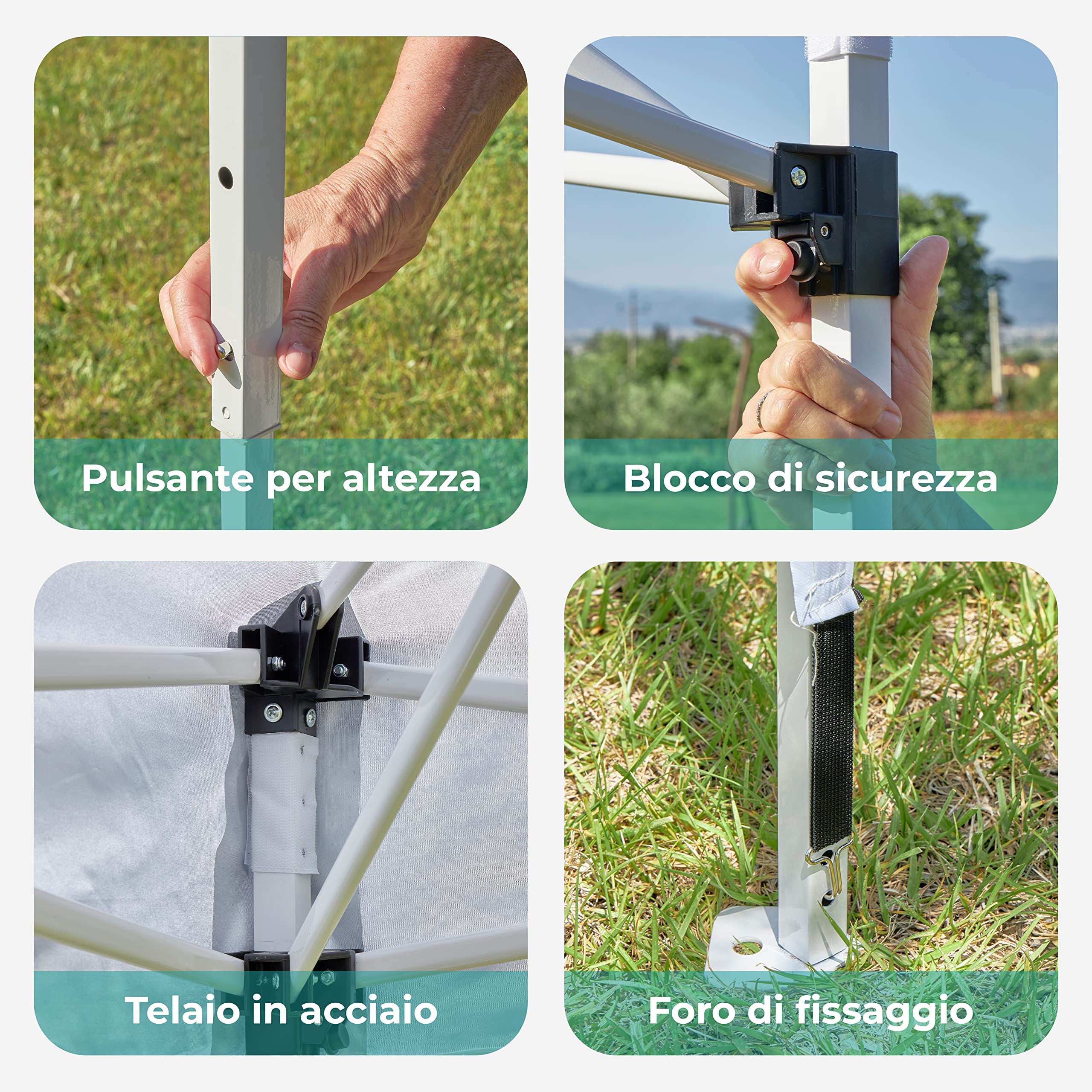 Baroni Home Gazebo da Giardino 3x3 m con 4 sacchi peso e Sacca di Trasporto, Tenda da esterno per eventi, feste e uso commerciale, Impermeabile, Pieghevole, Verde