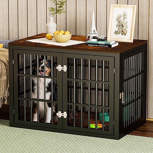 Miniatura 1 de Muebles resistentes para perros grandes y medianos, muebles de interior para perreras, caja de metal indestructible con puertas dobles, mesa