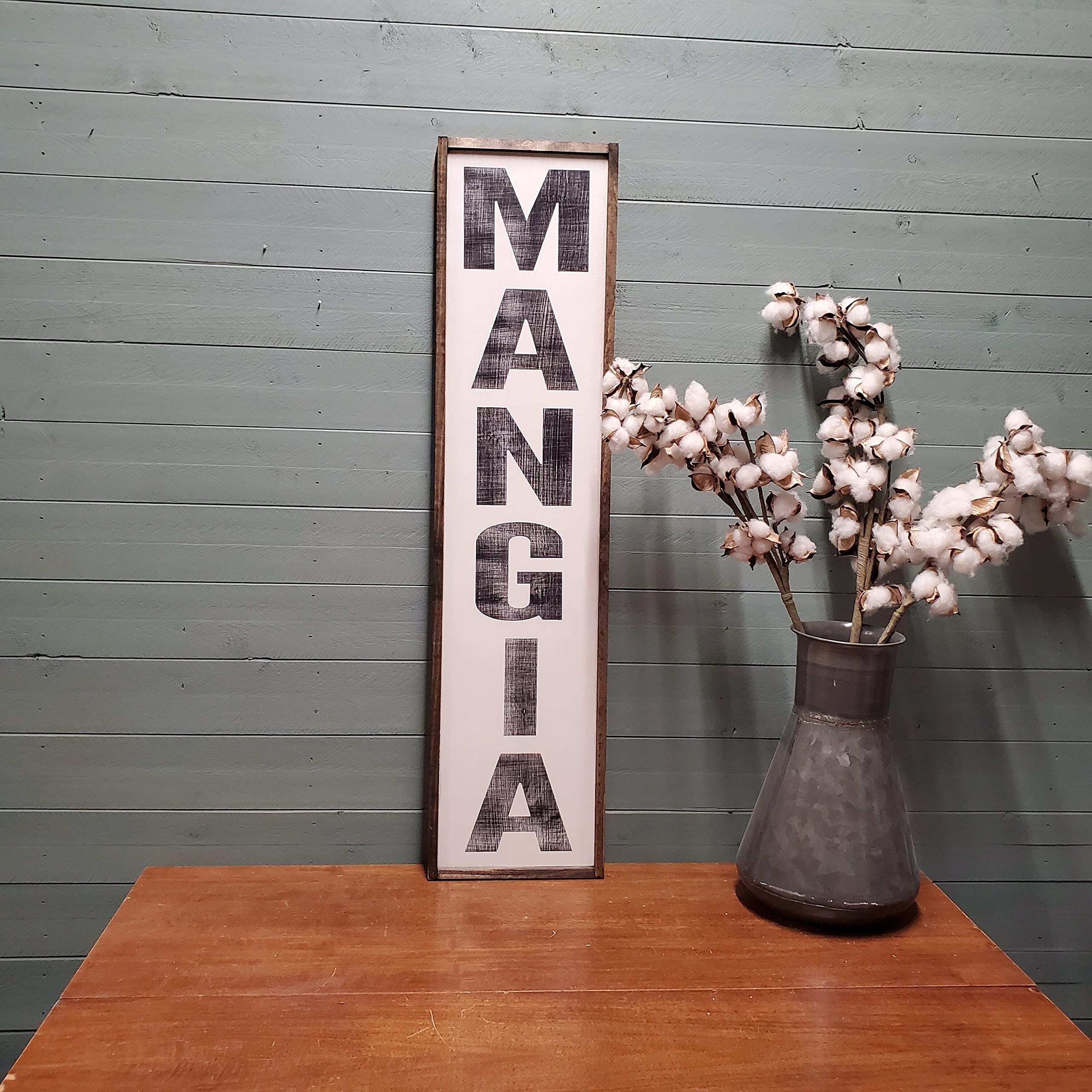 peiyeety Vintage Metal Tin Sign, Mangia Retro Vertical Sign, Rustic Wall Decor for Home, Kitchen, Dining Room, Man Cave, Garage, Office, Farmhouse, Patio, Garden, Porch, 4 * 16 inch