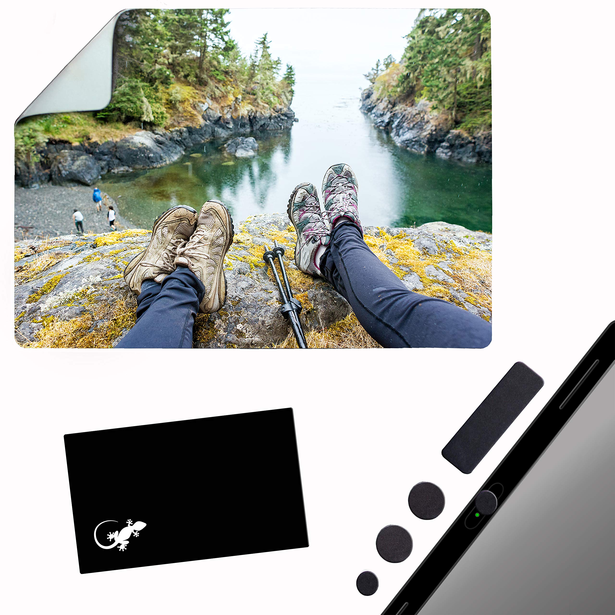 Gecko Travel Tech Mouse Pad Adhesive Bottom - Sticks to Any Surface - Portable - Webcam Covers and Screen Cleaner Included (Family Hike)