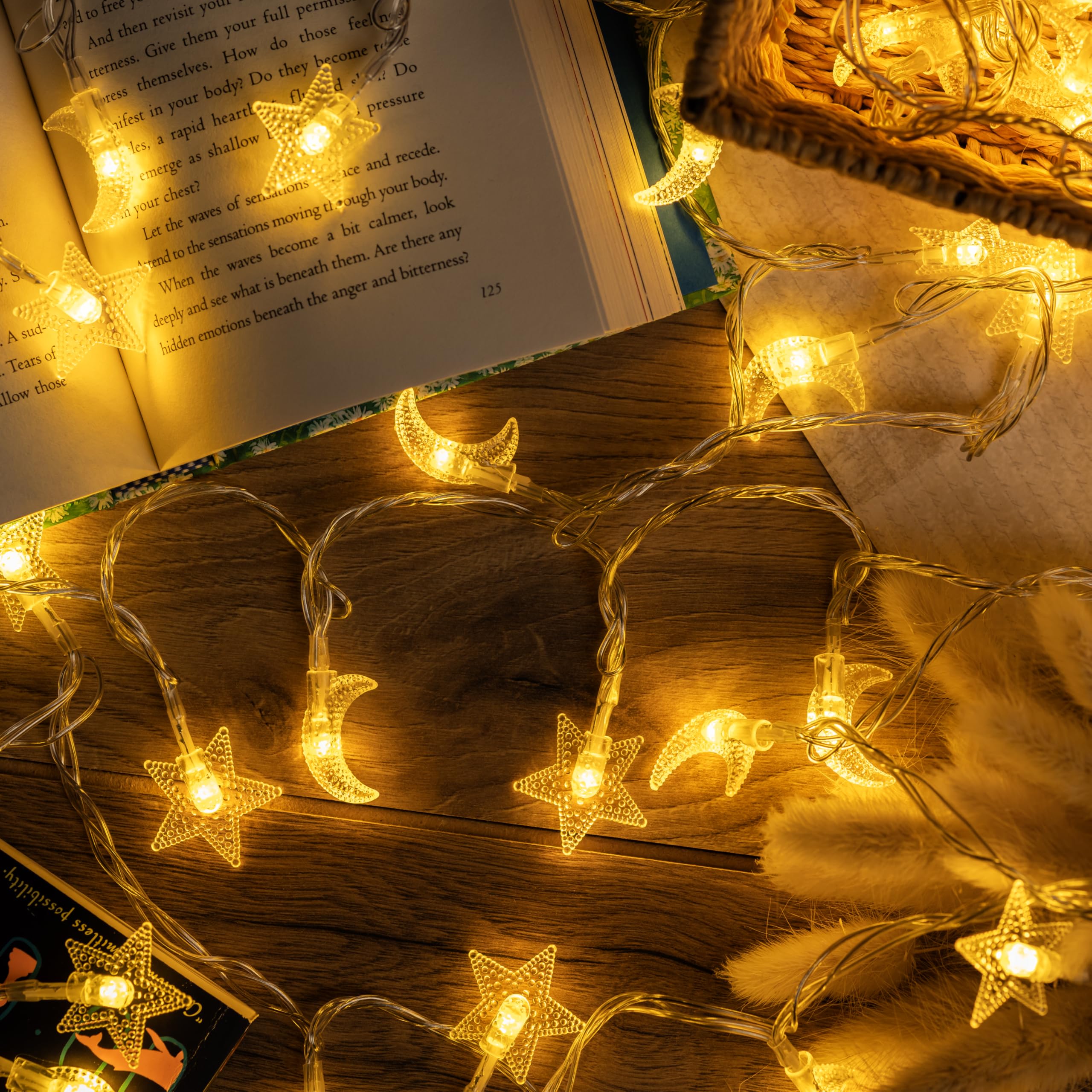 Photo 1 of Whimsigoth Star and Moon String Lights, 30ft Battery Powered, Warm White
