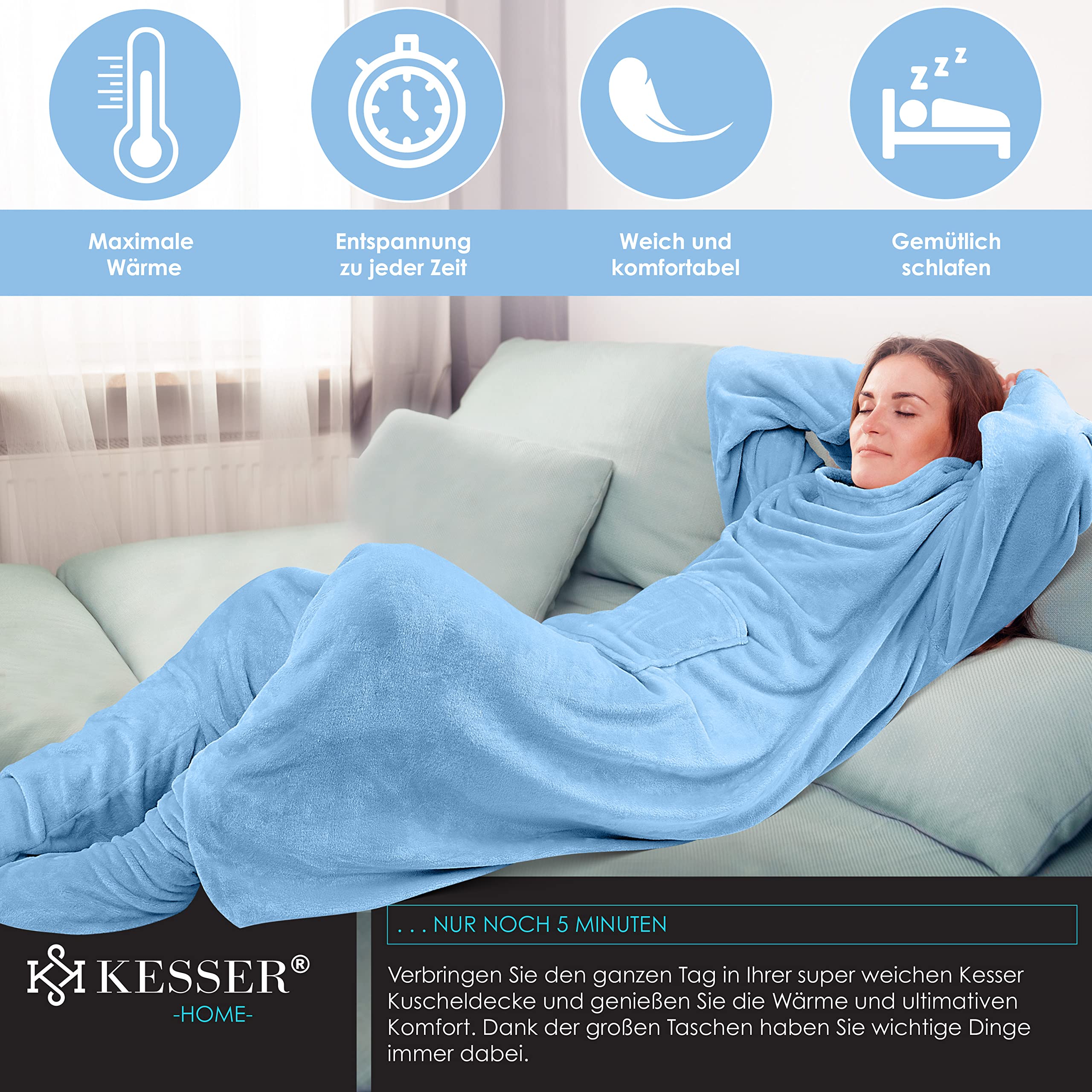 TecTake Coperta Con Maniche E Tasca - Coperta Divano Morbidissima 180x150 Cm, Grigia, Lavabile - 4