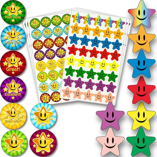 Innoveem Star Stickers For Children  Premium Quality School Stickers For Teachers To Praise Good Work & Behaviour - Smiley Small Star Stickers For Reward Chart With Strong Adhesive Glue [240 Pack]