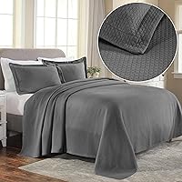 Vista 2 de Cubrecama doble Superior Diamond Solitaire de algodón de primera calidad Jacquard Matelassé con fundas de almohada a tono, color aguamarina, gris