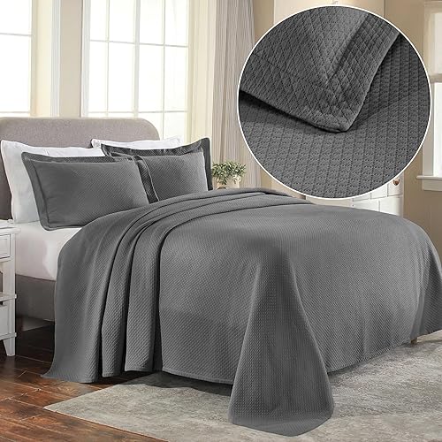 Miniatura 2 de Cubrecama doble Superior Diamond Solitaire de algodón de primera calidad Jacquard Matelassé con fundas de almohada a tono, color aguamarina, gris,