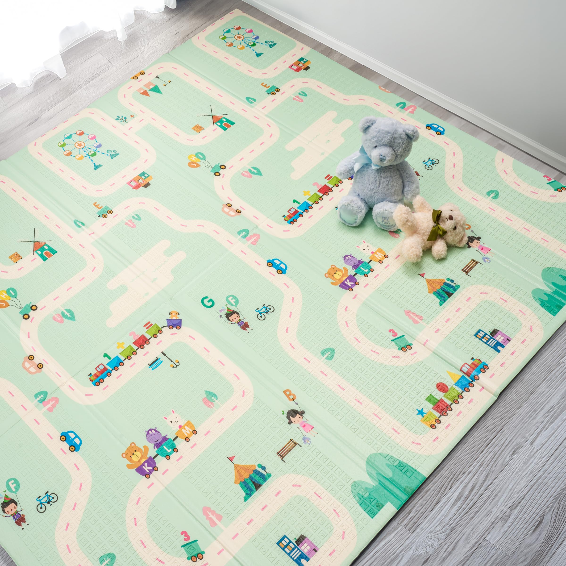 Sorbus Foldable Baby Play Mat, Kids Foam Mats for Floor with Travel Bag - Waterproof Foldable Play Mats for Babies, Infants, Toddlers, and Kids Playtime & Tummy Time 78x70x0.4 (Road Trip Route)