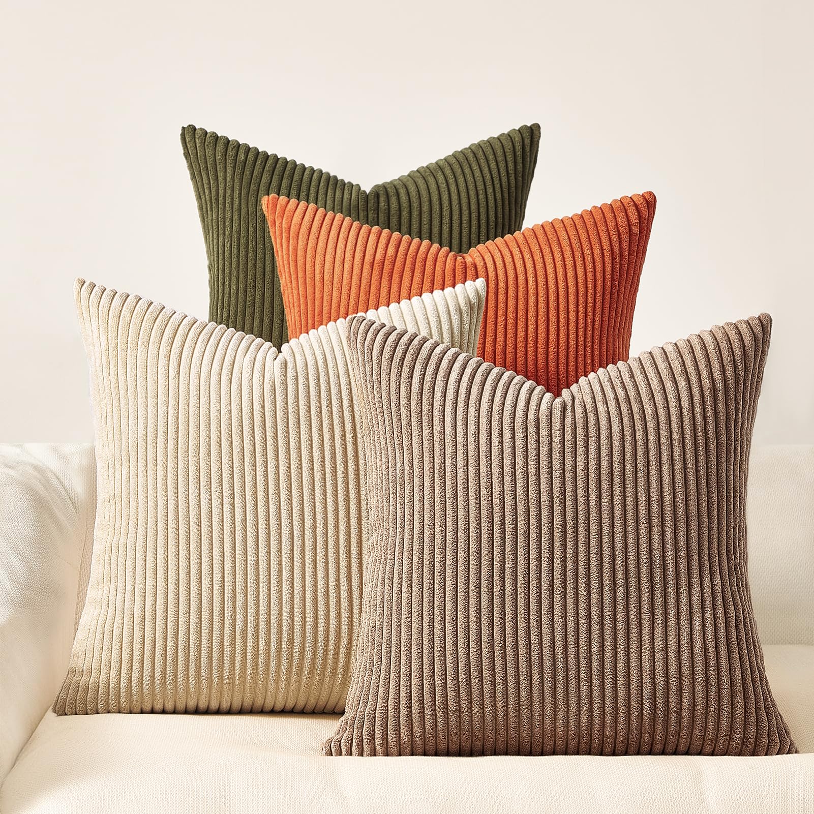 Topfinel Boho Rust OliveGreen Throw Pillow Covers 16x16 Inch Set of 4 Mordern Nordic Cushion Covers Soft Corduroy Fall Home Decor for Couch Bed Sofa Living Room Forest Green Rust Olivegreen 16" x 16" (Pack of 4)