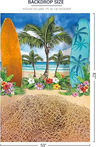 Miniatura 3 de Allenjoy Fondos de fondo de verano y playa para fotografía, cielo azul, playa, tabla de surf, palmeras tropicales, para niños y niñas, cartel de