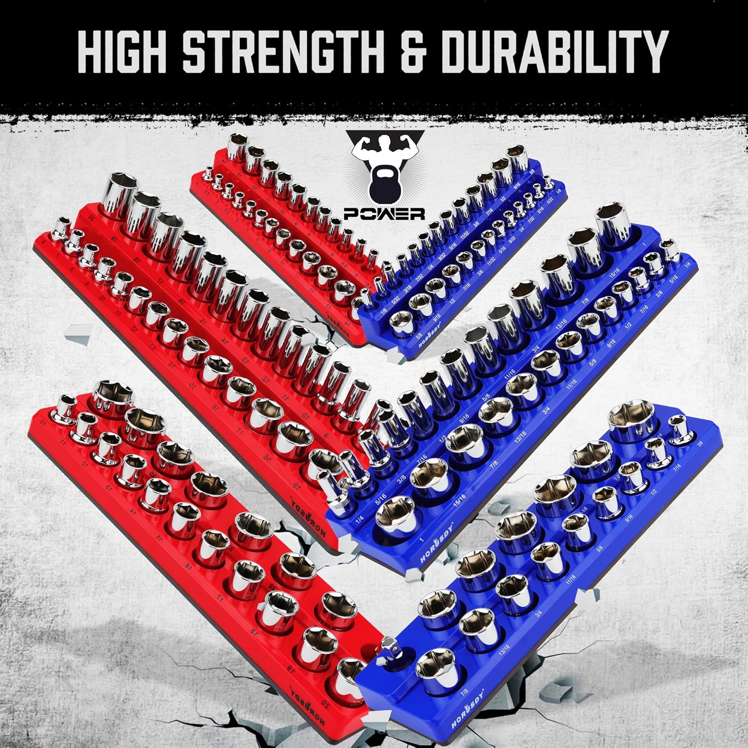 HORUSDY 8-Piece Magnetic Socket Organizer Set, Magnet Socket Holder, 1/4", 3/8", 1/2" Socket Holds 199 Pieces Magnetic Trays. (8-Piece Organizer Set) - Image 7