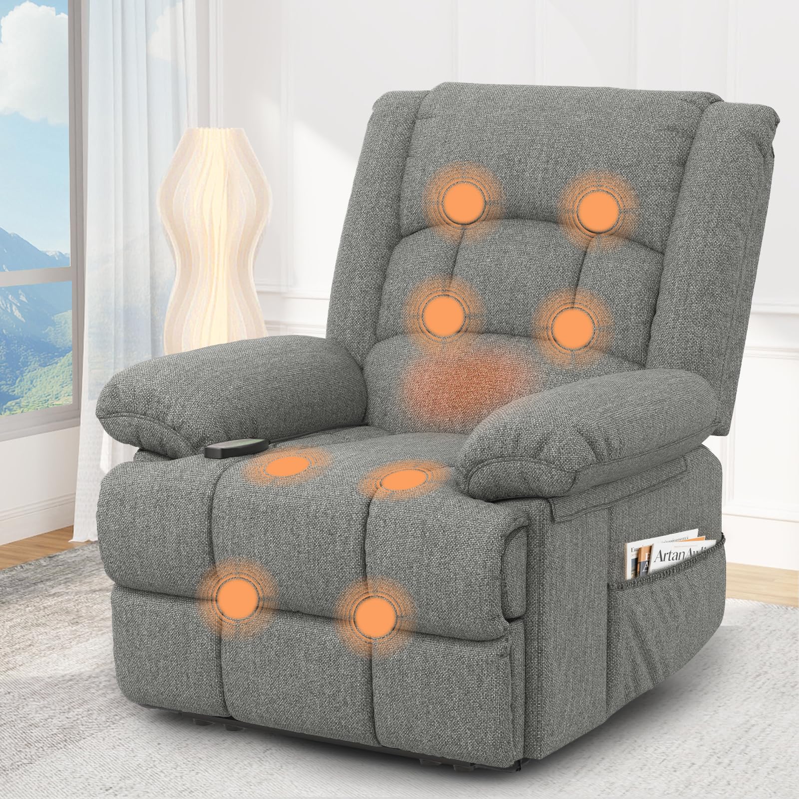 Srfzluxy Recliner Armchair Recliners with Massage & Heat, Padded Armrest & Cushion Extended Footrest, Manual Adjustable Single Sofa with Dual Side Pockets, Reclining Chairs Living Room Sofa Chair โ image 1