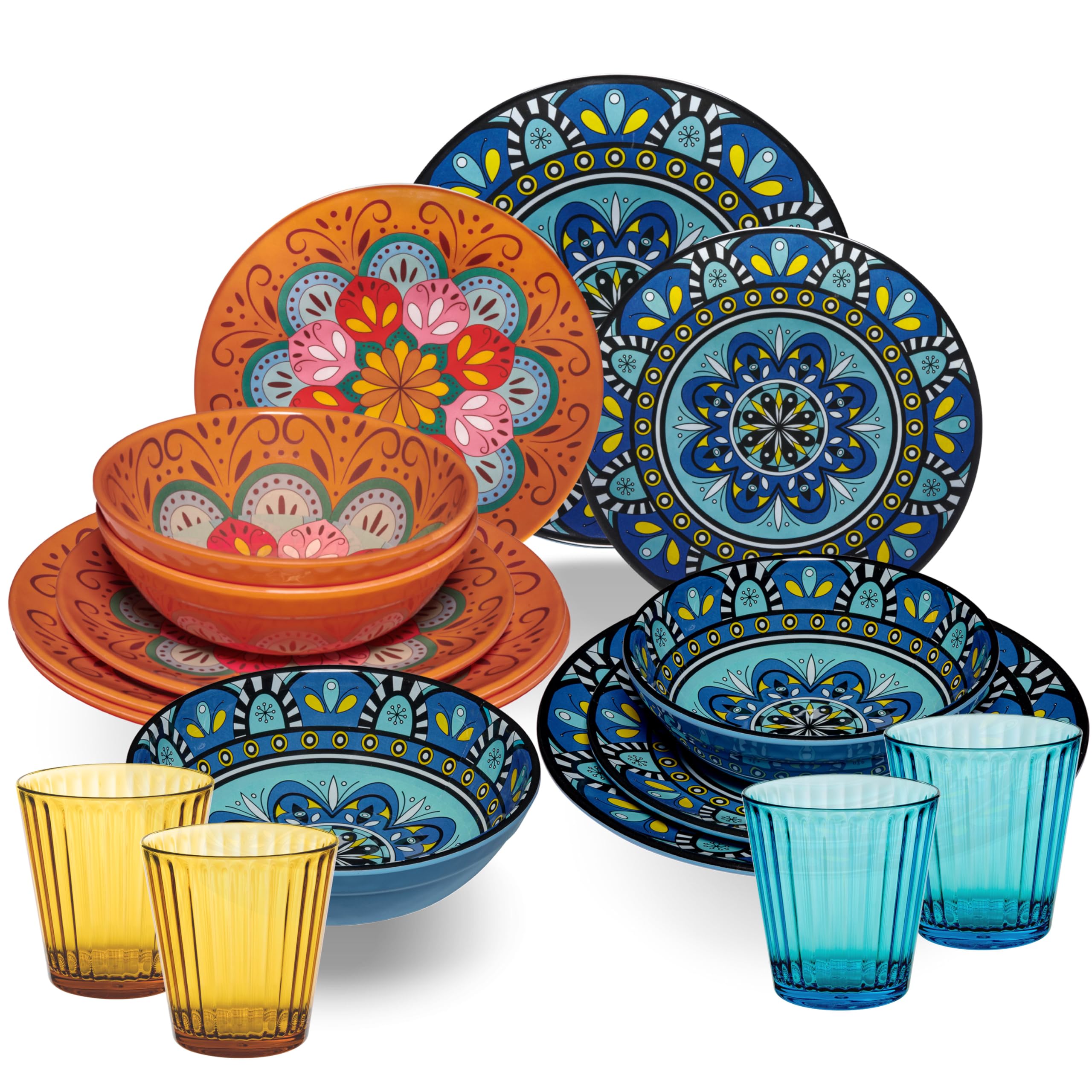 Service table mélamine Toscane pastel 4 personnes 16 Aspect mandala 360ml