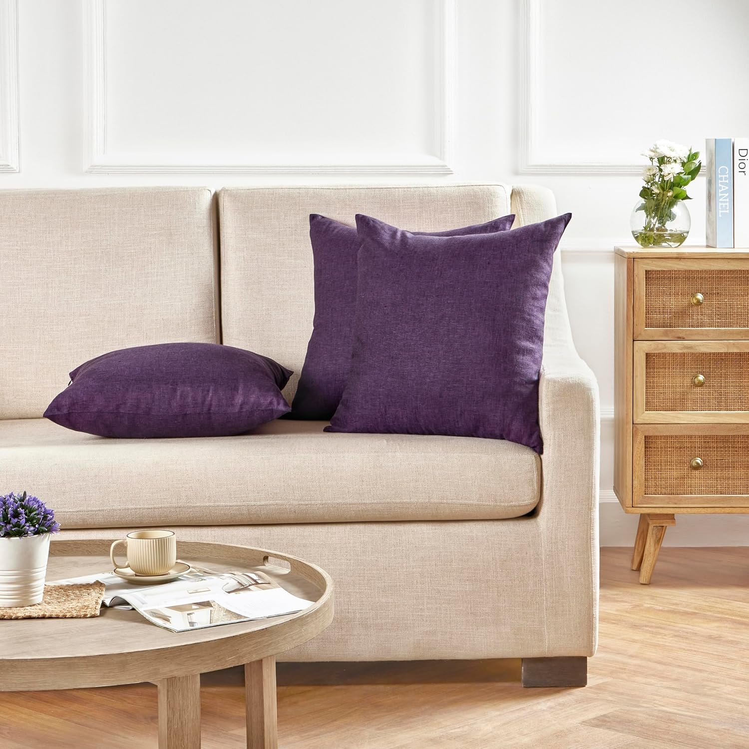 Solino Home 100% Pure Linen Decorative Throw Pillow Cover 20 x 20 Inch - Grape Pillow Case with Invisible Zipper - Montauk, Accent Cushion Cover for Couch, Bed, Chair, Sofa Livingroom Home Decor