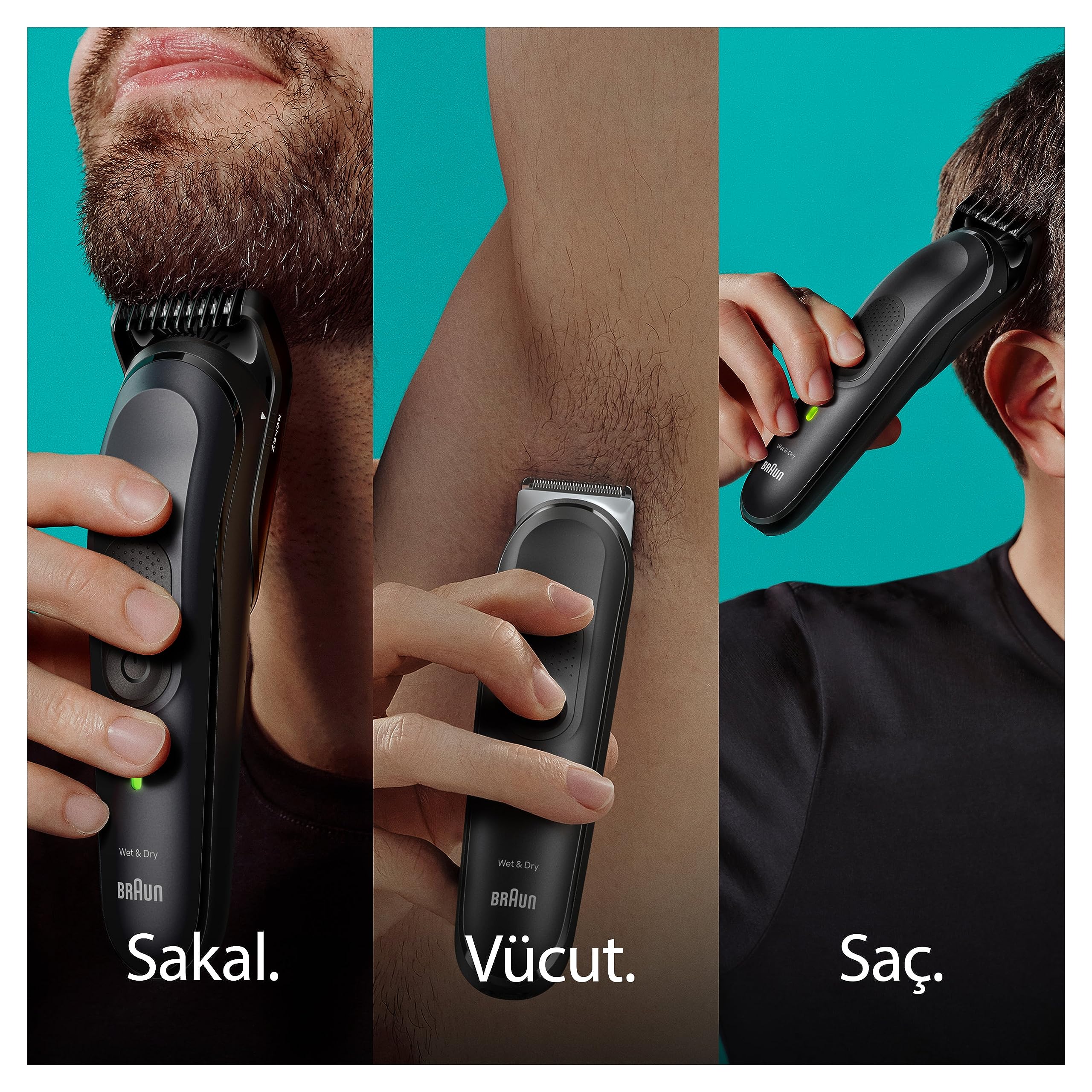 Braun Todo en uno Serie 7 MGK7470, 16 en 1, cuidado diario para hombres, recortar la barba y el cabello, afeitado, depilación de orejas y nariz y más, base de carga y funda, impermeable