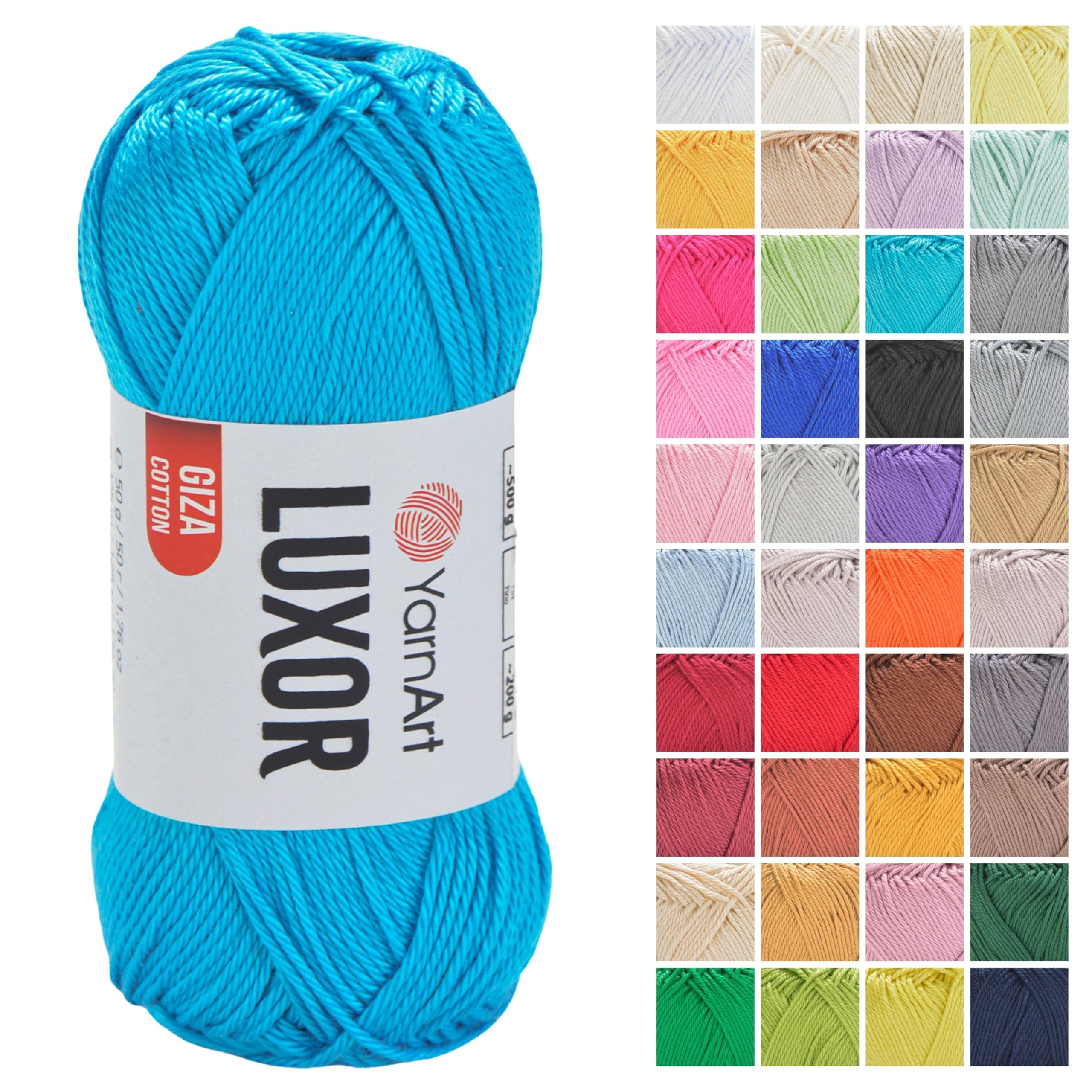 YarnArt Luxor Mercerized Cotton Yarn – 100% Giza Cotton, Smooth Texture, 50g (1.76 oz), 125m (136 yds), Lightweight Yarn for Summer Projects, Amigurumi, Baby Items, and Accessories (1241)