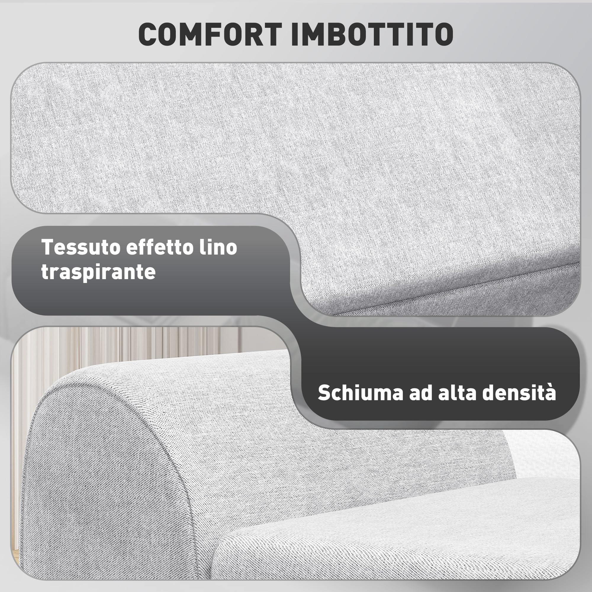 HOMCOM Panca Contenitore Fondo Letto con Braccioli, Pouf in Tessuto con Gambe in Legno e Vano da 53.8L, per Camera e Salotto, 132x42x50 cm, Grigio