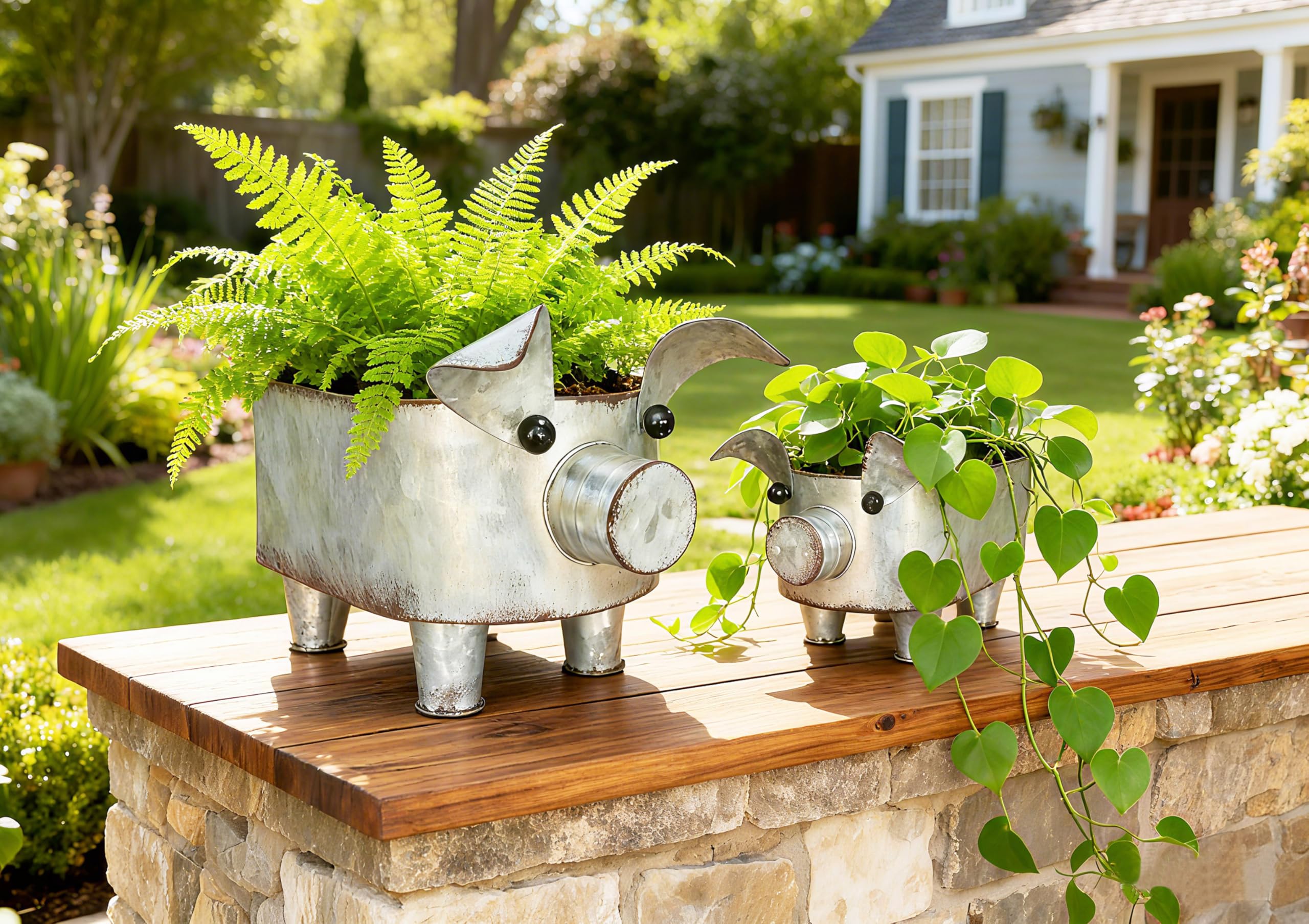 ShabbyDecor Galvanized Metal Pig Bowl Farmhouse Pig Storage Holder for Bathroom Kitchen Living Room Set of 2,Big and Small