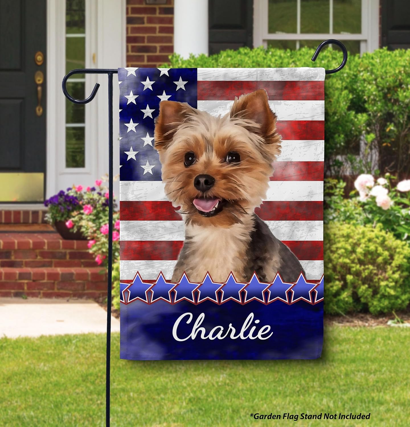 Flagology, Personalized Yorkie Patriotic Garden Flag 12" x 18", Custom Dog Name American Flag, Fourth of July Outdoor Lawn Décor, Stars and Stripes