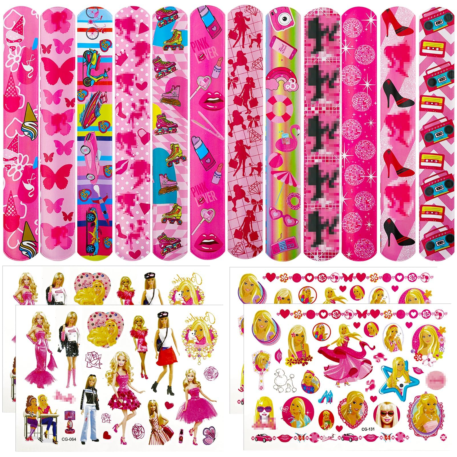 ANGYAOZ Pulseras Slap Tatuajes Set 16 Piezas, 12 Niñas Pulseras de Bofetadas, 4 Tatuajes Temporales Niñas, Slap Pulseras de Juguete para Niños, Regalos de Cumpleaños para Niñas