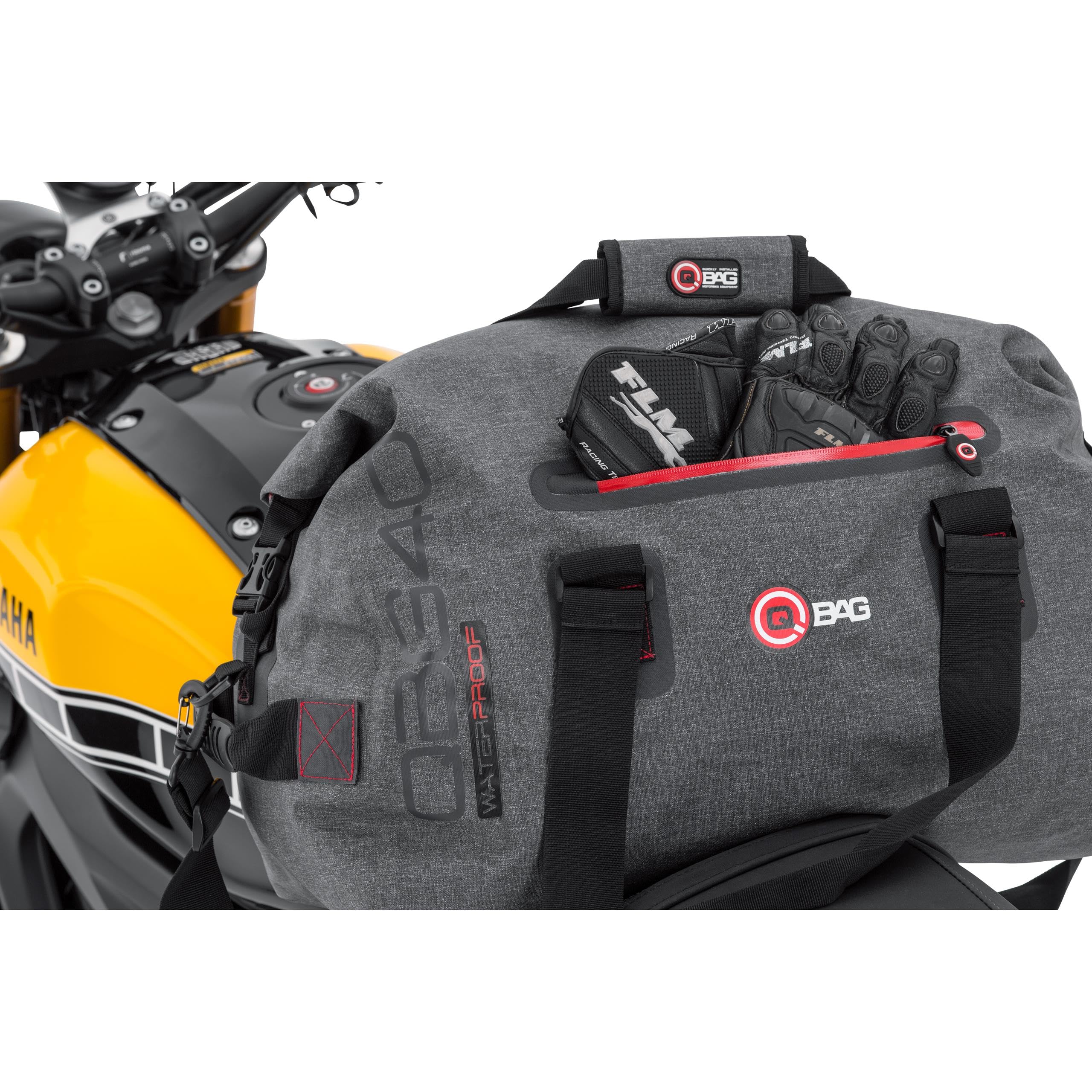 QBAG Hecktasche/Gepäckrolle Wasserdicht 60L - Grau - Motorrad/Roller/Quad schwarz